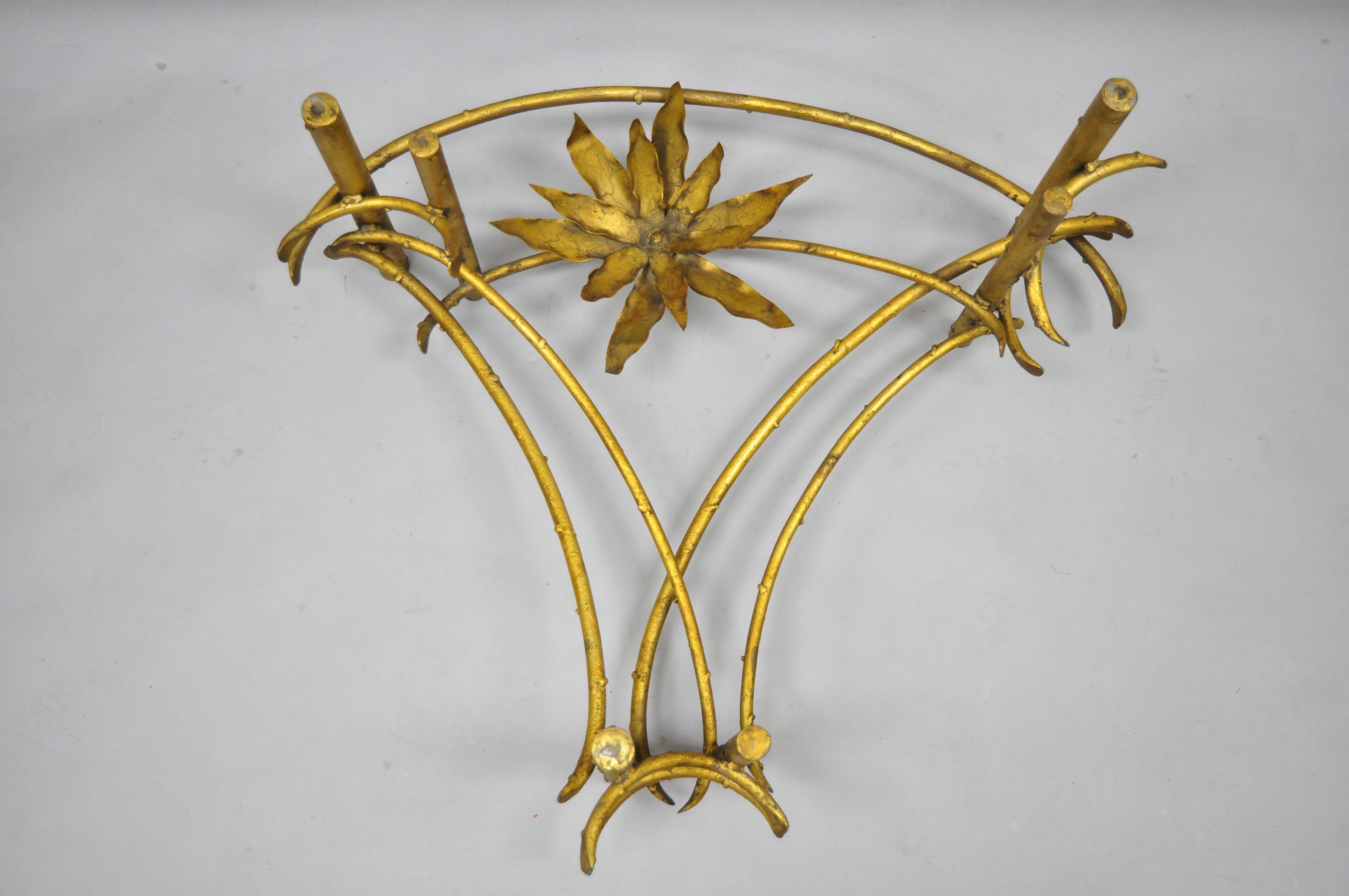 20th Century Silas Seandel Lotus Flower Gold Gilt Iron Faux Bois Brutalist Coffee Table Base For Sale