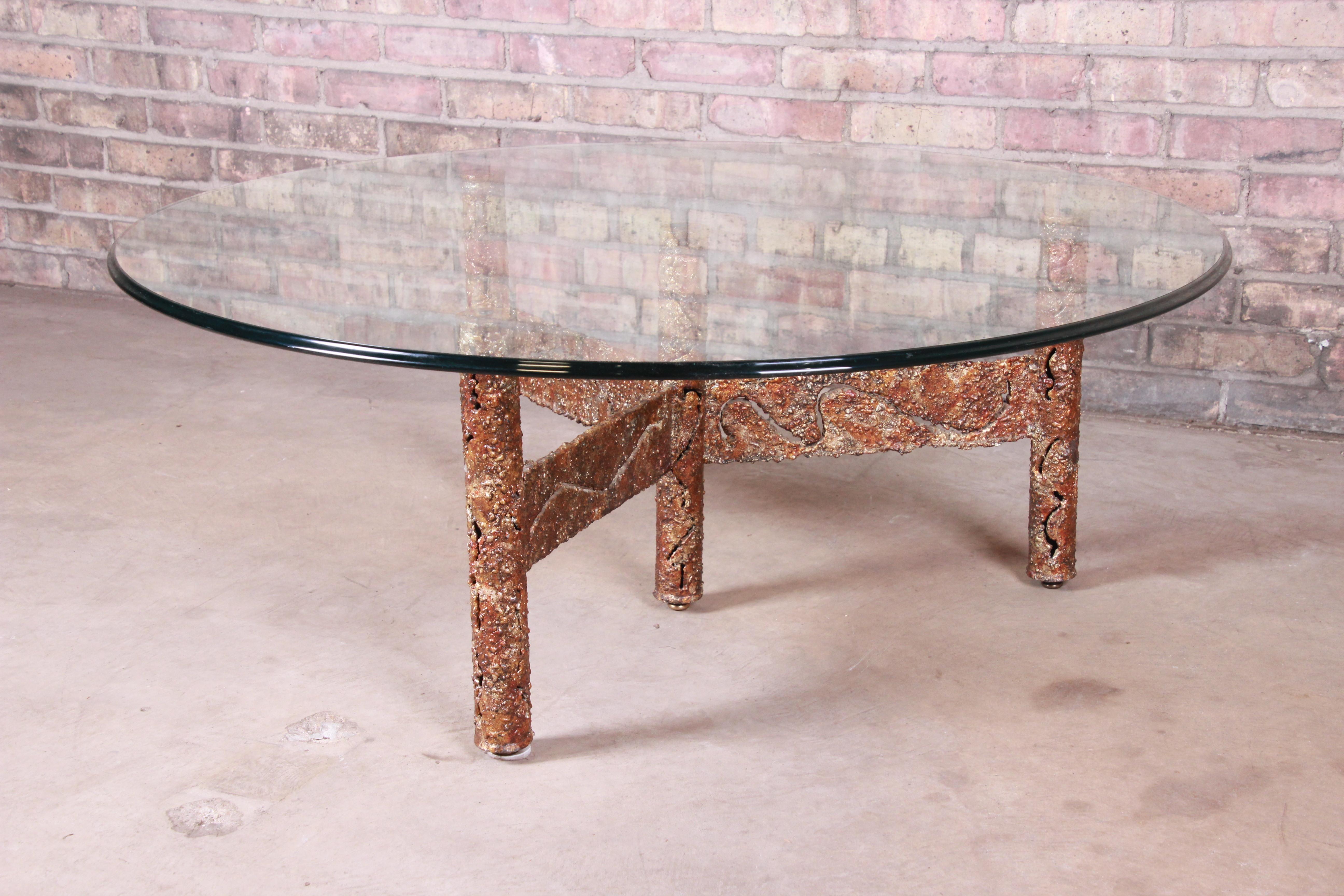 Beveled Silas Seandel Mid-Century Modern Brutalist Mixed Metal Cocktail Table, 1970s