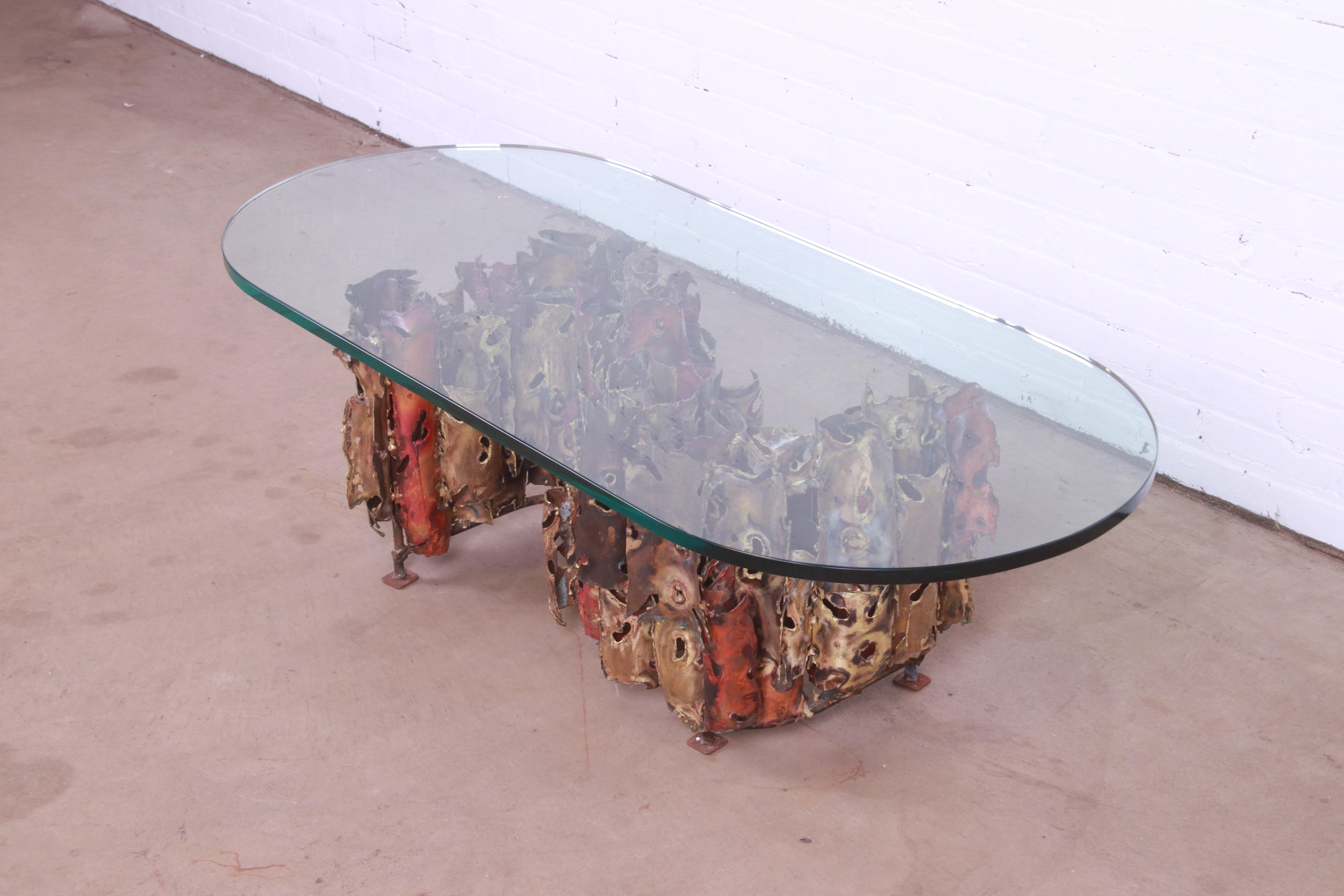 Silas Seandel Mid-Century Modern Brutalist Mixed Metal Cocktail Table, 1975 In Good Condition For Sale In South Bend, IN