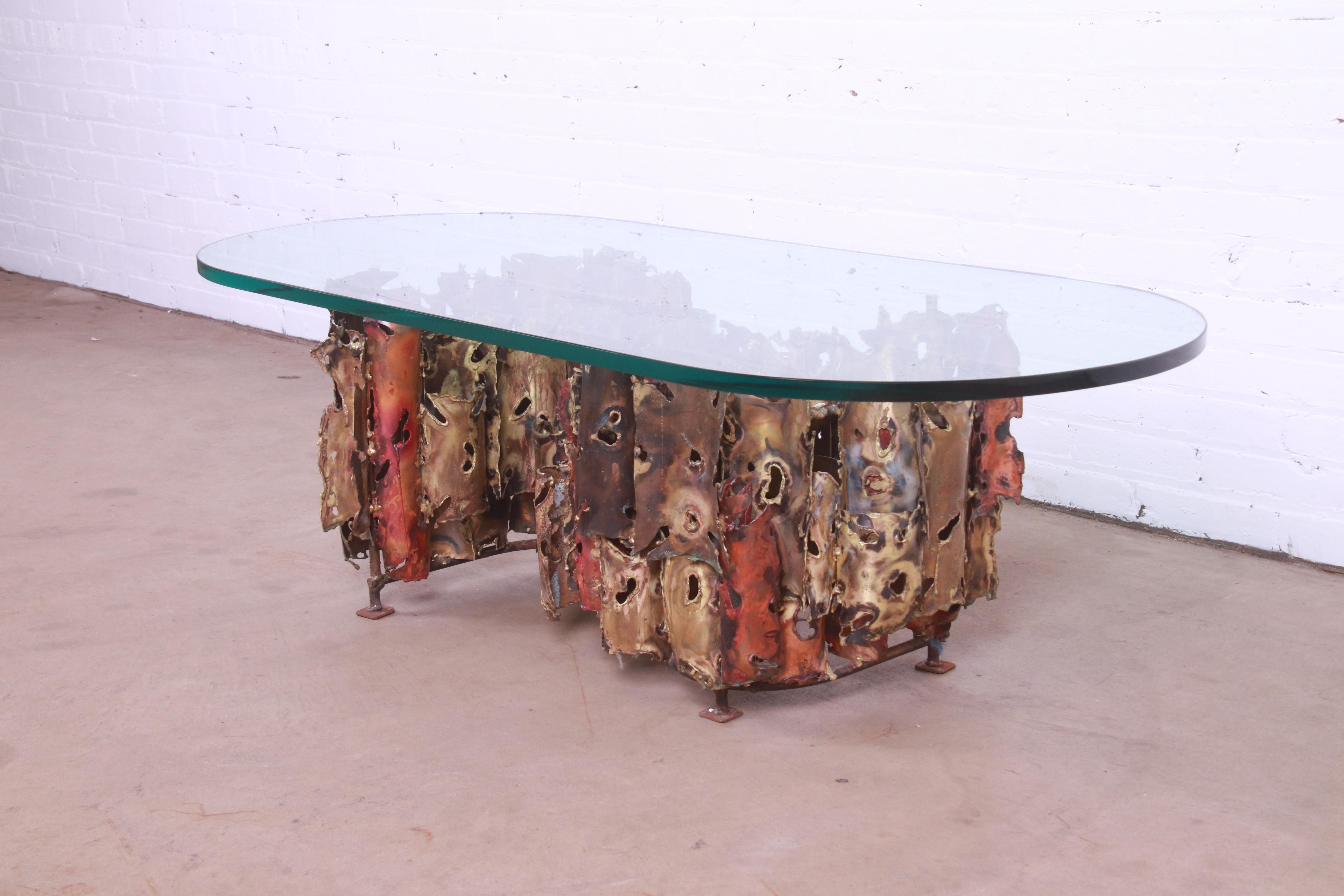 Late 20th Century Silas Seandel Mid-Century Modern Brutalist Mixed Metal Cocktail Table, 1975 For Sale