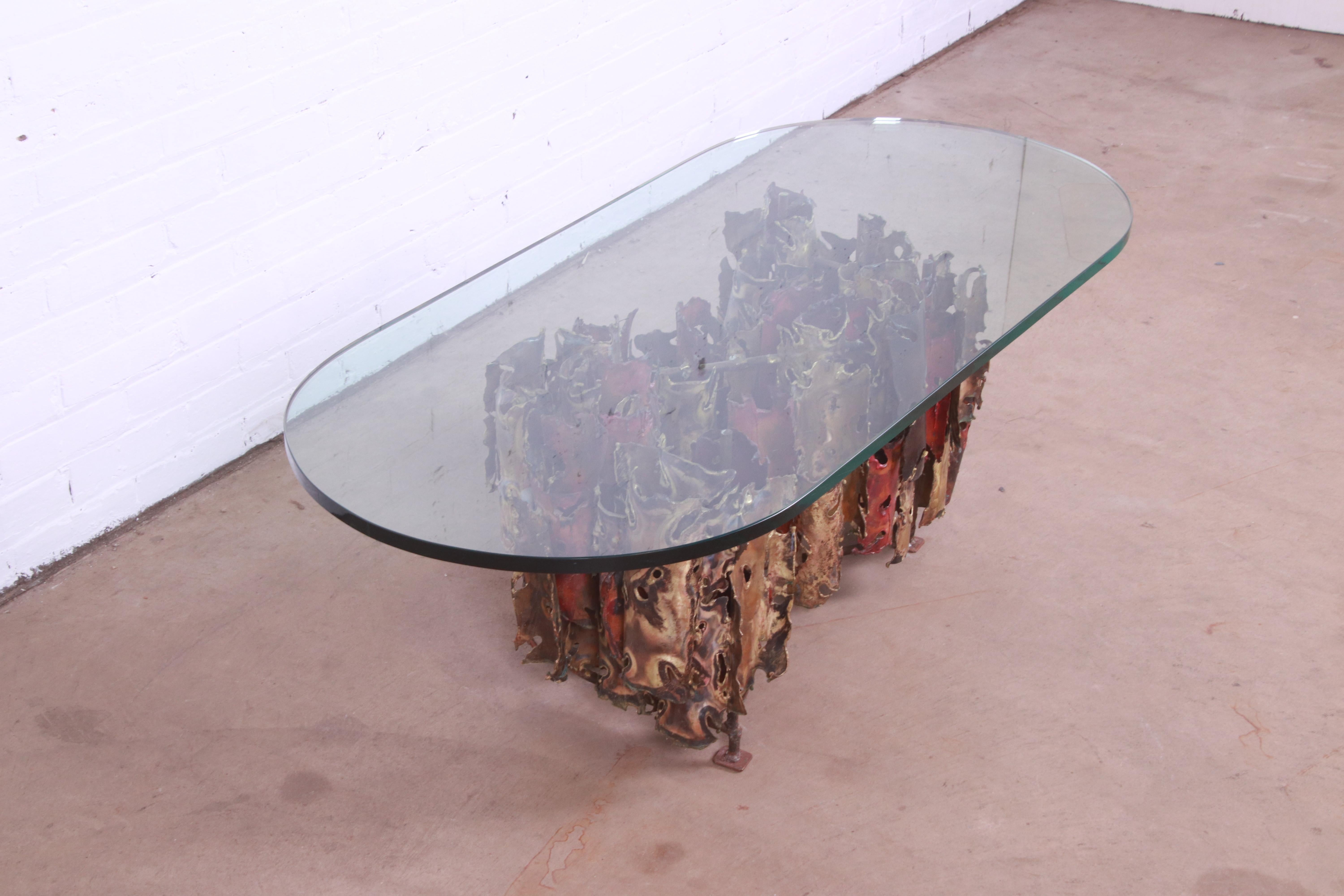 Brass Silas Seandel Mid-Century Modern Brutalist Mixed Metal Cocktail Table, 1975 For Sale