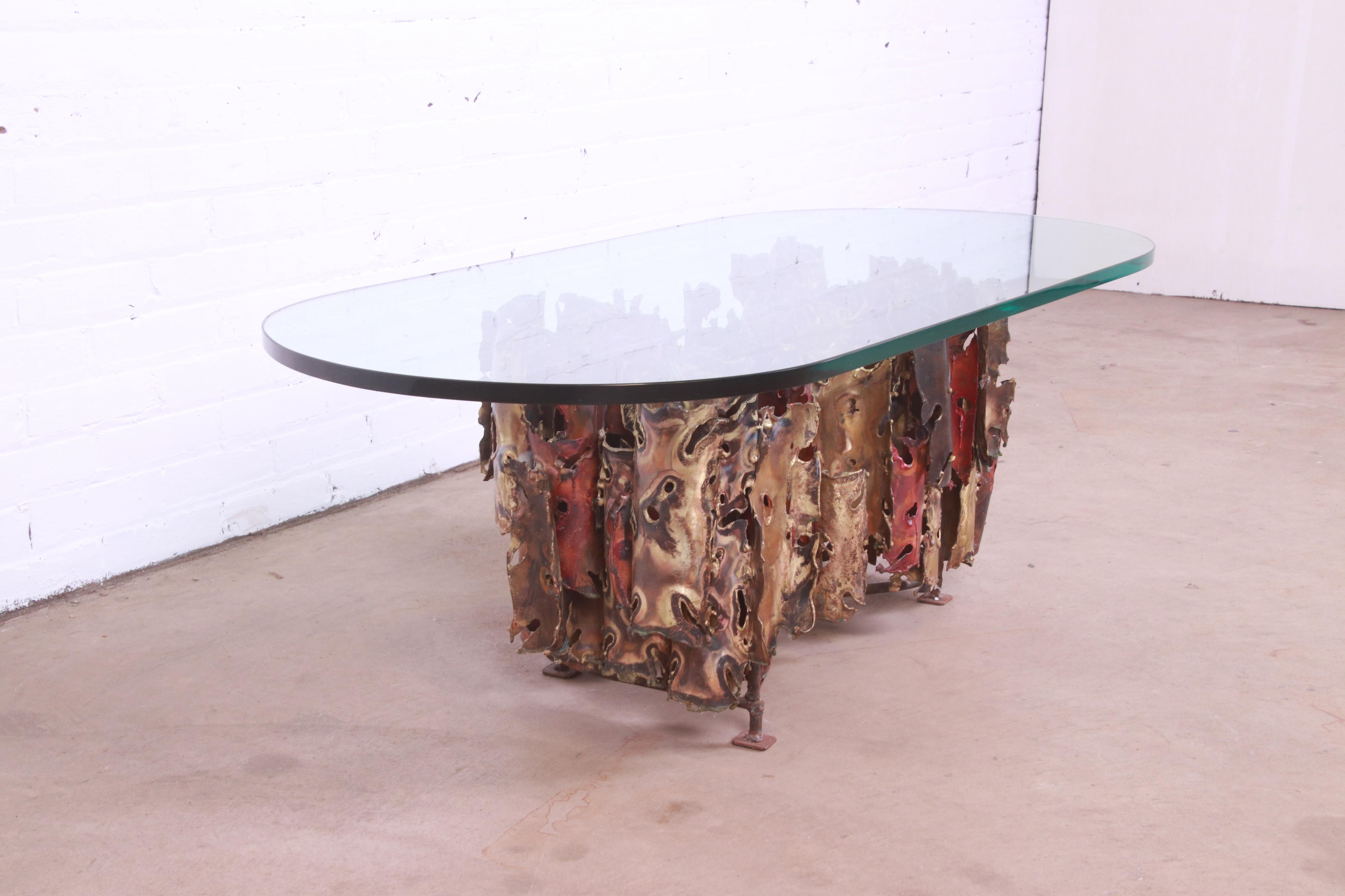 Silas Seandel Mid-Century Modern Brutalist Mixed Metal Cocktail Table, 1975 For Sale 1
