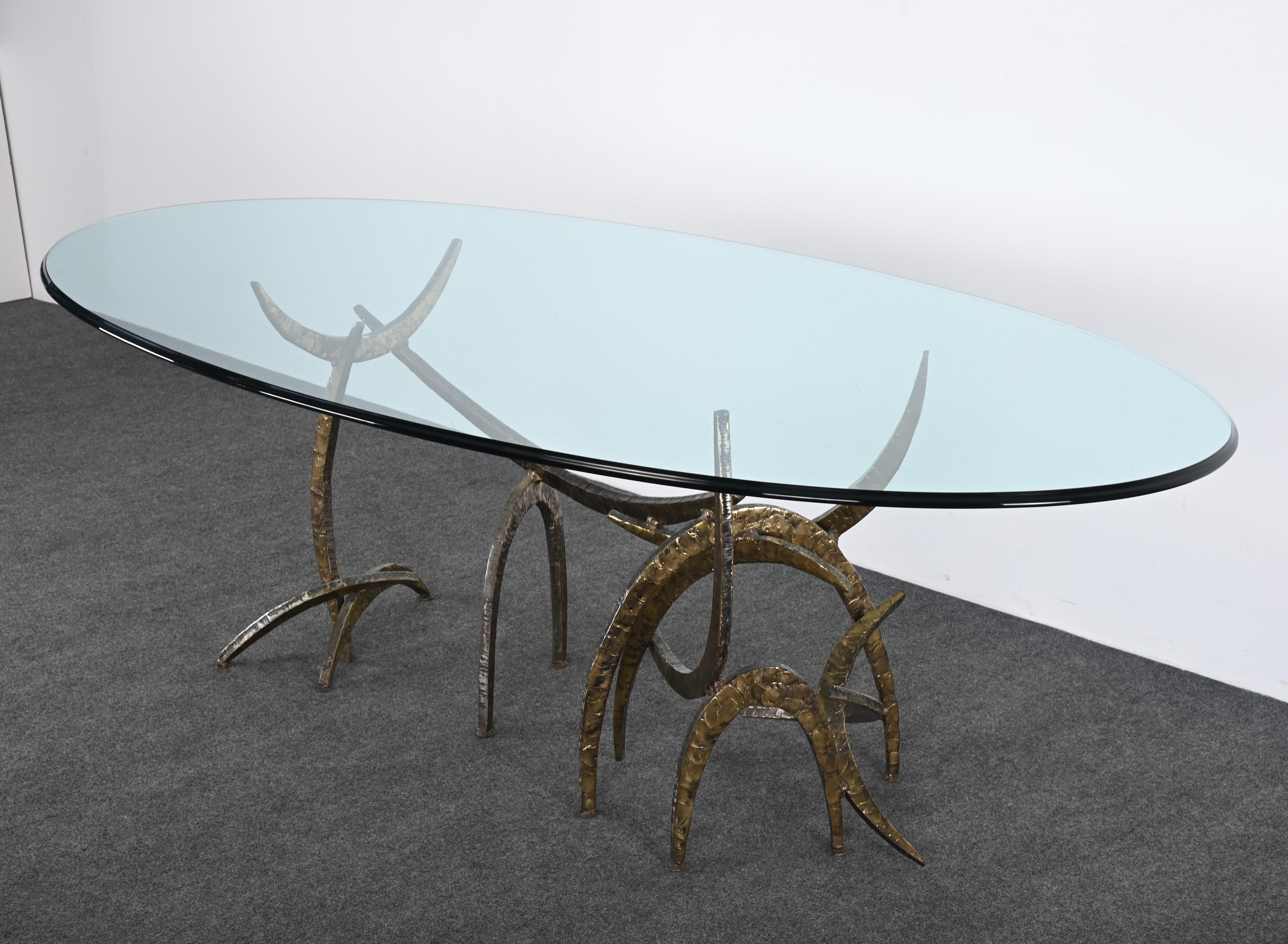 Fin du 20e siècle Table de salle à manger Ortago en bronze naturel et finition laiton, Silas Seandel, 1979 en vente