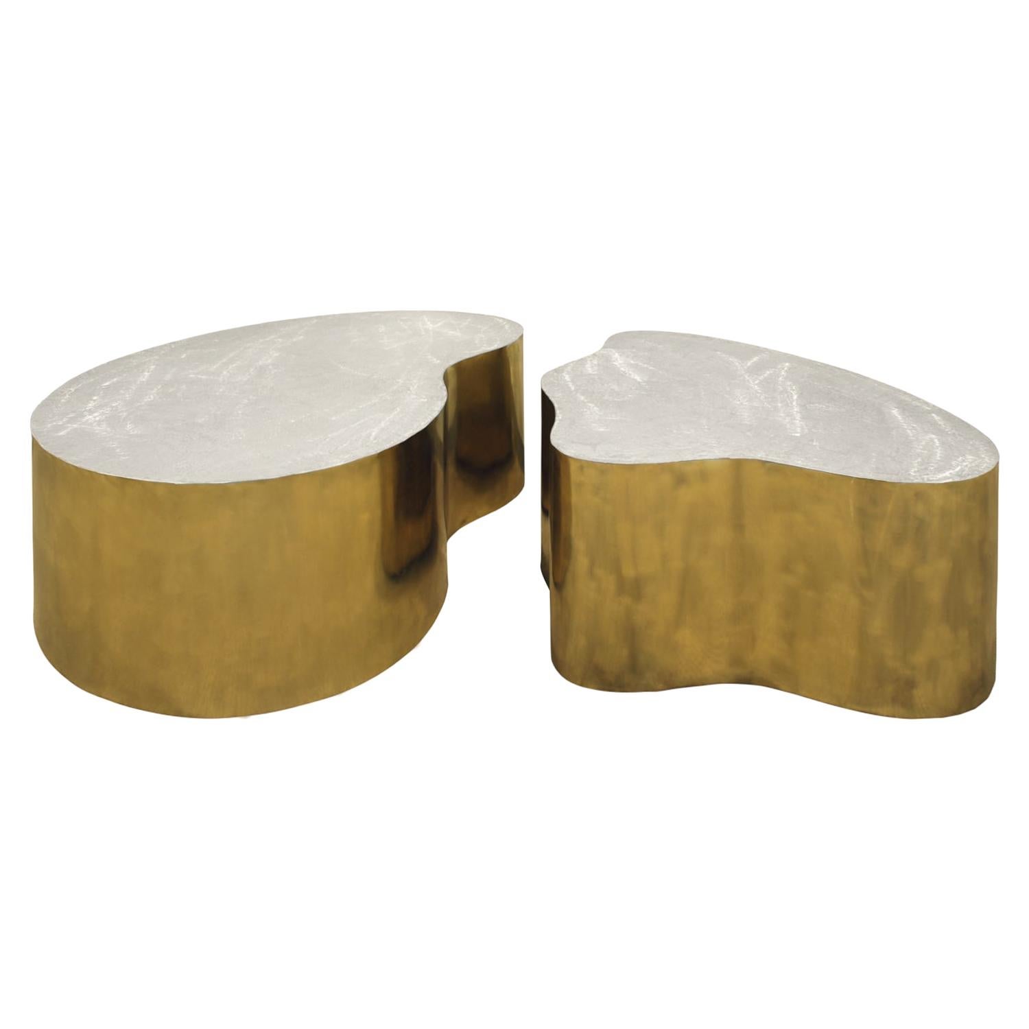 Silas Seandel Pair of Coffee Tables in Brass and Brushed Steel, 1980s 'Signed'