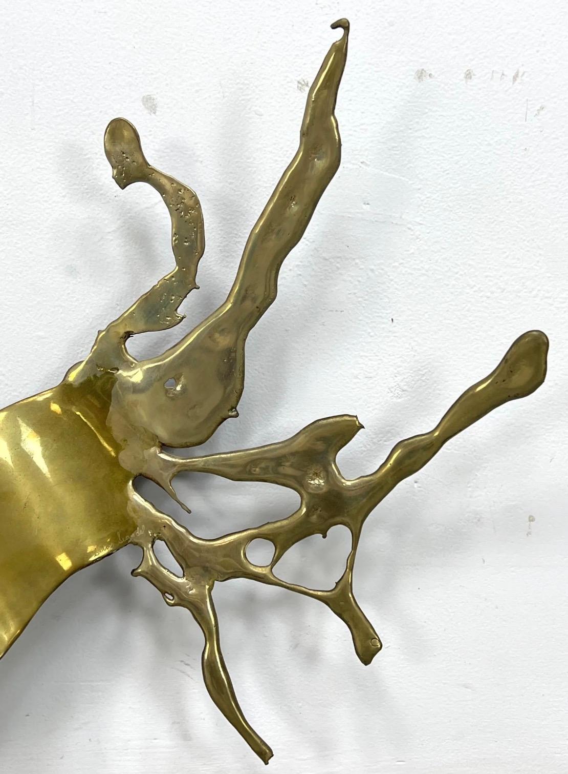 American Silas Seandel 'Ribbon' Brass Wall Mounted Abstract Sculpture, c 1970, Signed For Sale