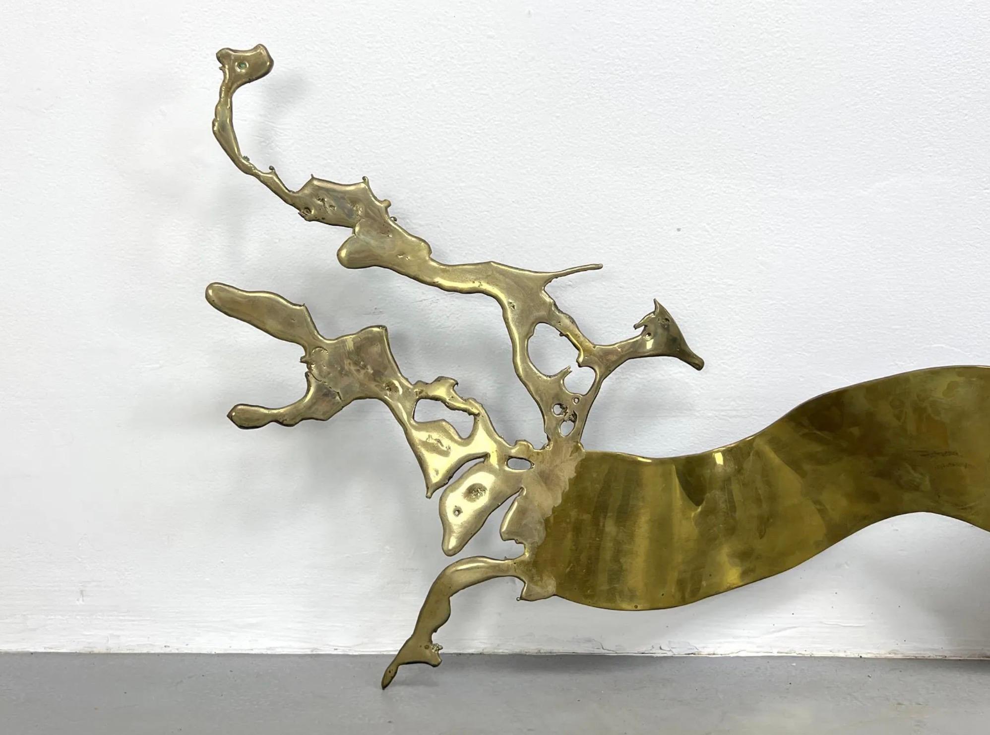 Silas Seandel 'Ribbon' Brass Wall Mounted Abstract Sculpture, c 1970, Signed In Good Condition For Sale In Los Angeles, CA