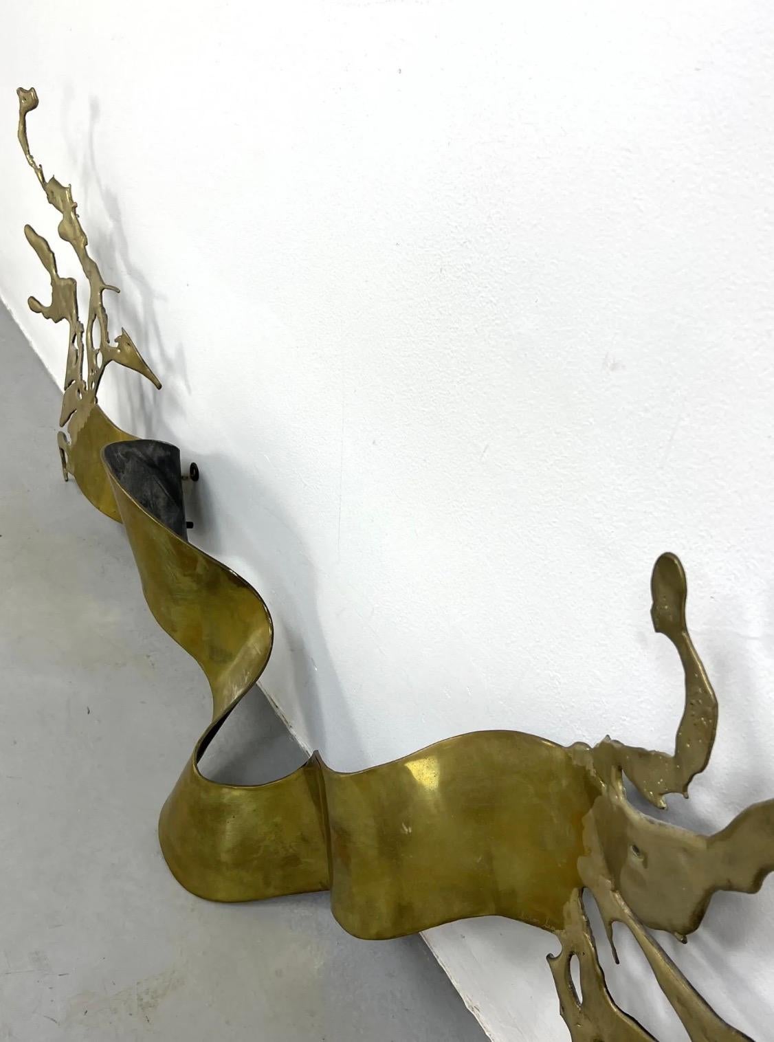 Silas Seandel 'Ribbon' Brass Wall Mounted Abstract Sculpture, c 1970, Signed For Sale 1