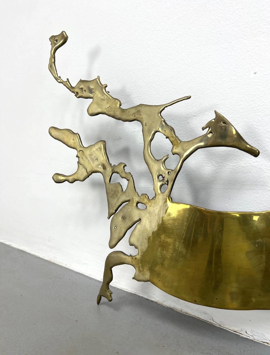 Silas Seandel 'Ribbon' Brass Wall Mounted Abstract Sculpture, c 1970, Signed For Sale 2