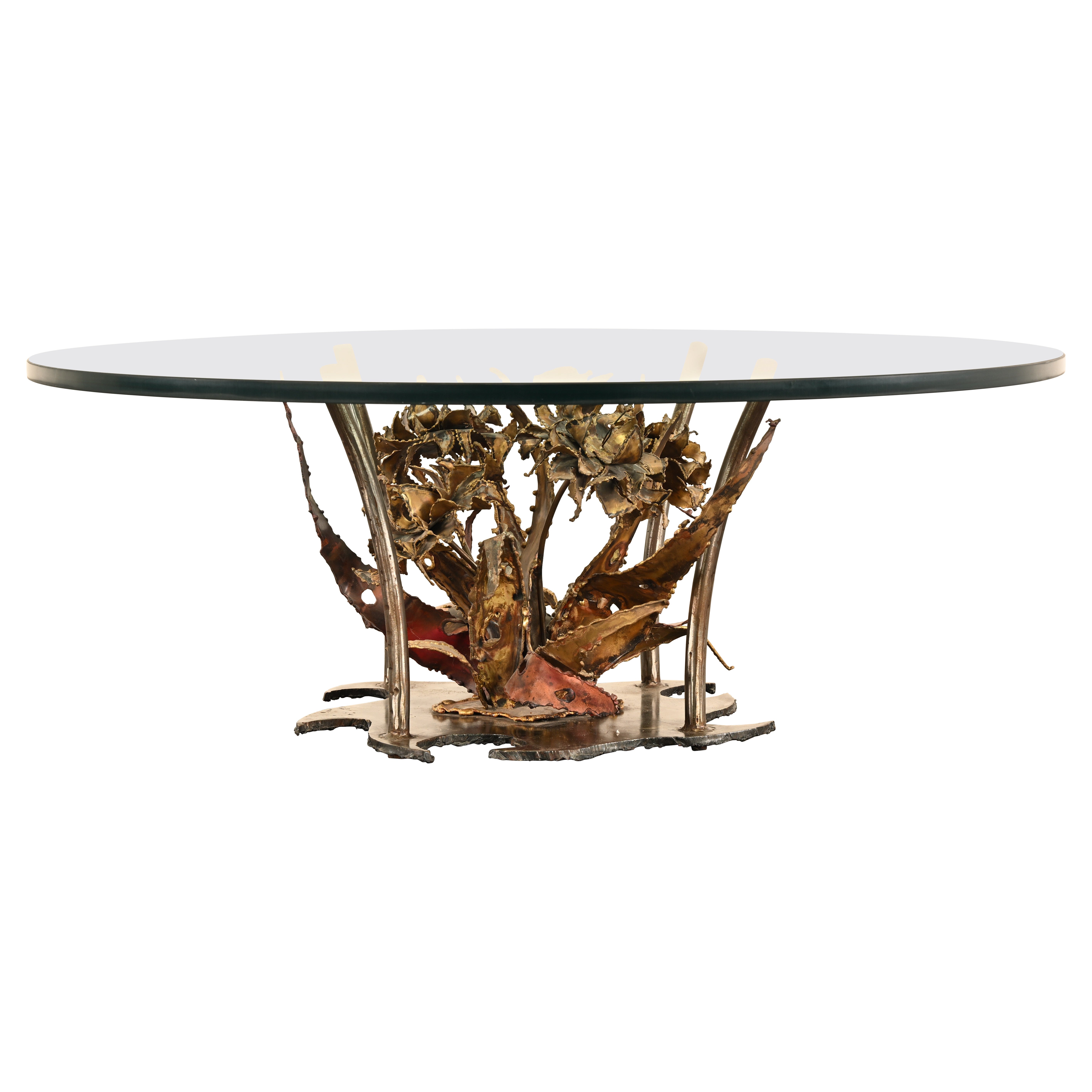 Silas Seandel Sculptural Bronze Floral Coffee Table, 1974