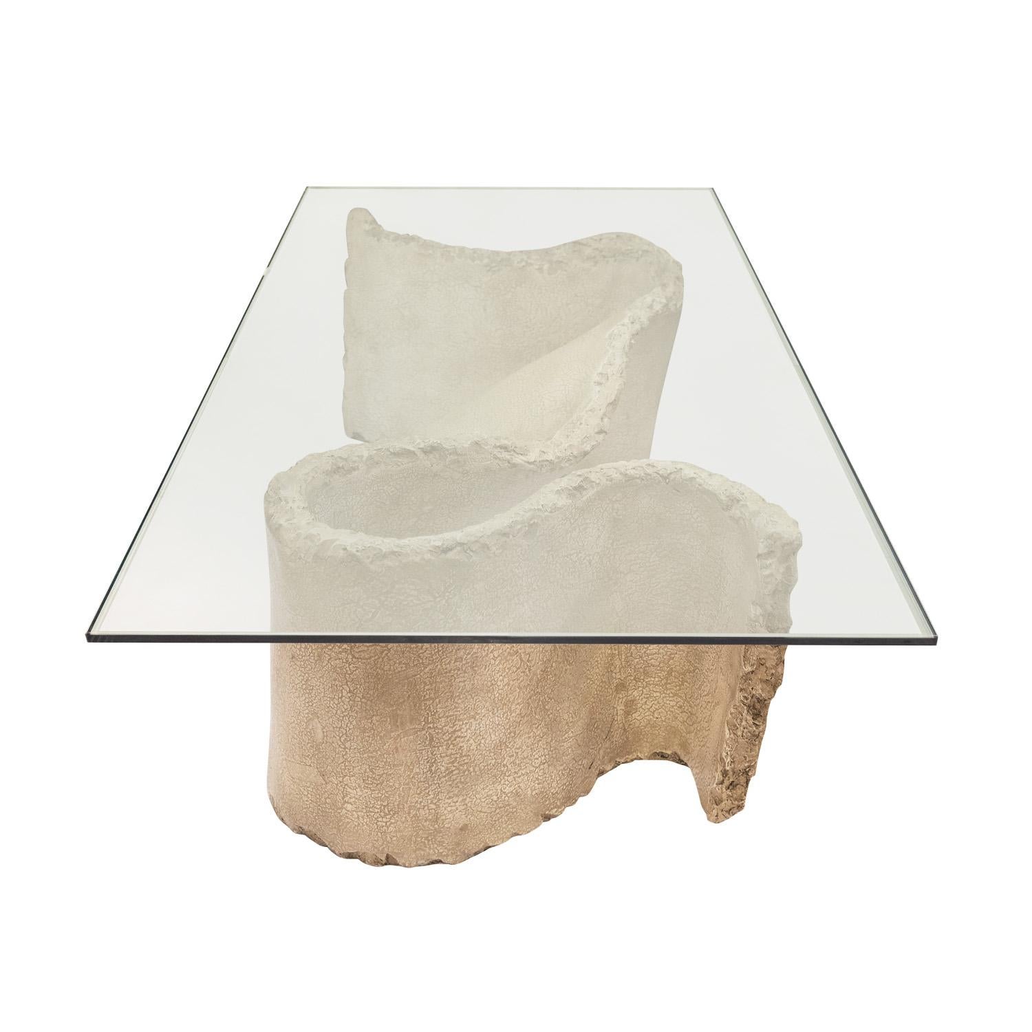 Brutalist Silas Seandel Sculptural Coffee Table with Glass Top 1970s 'Signed' For Sale