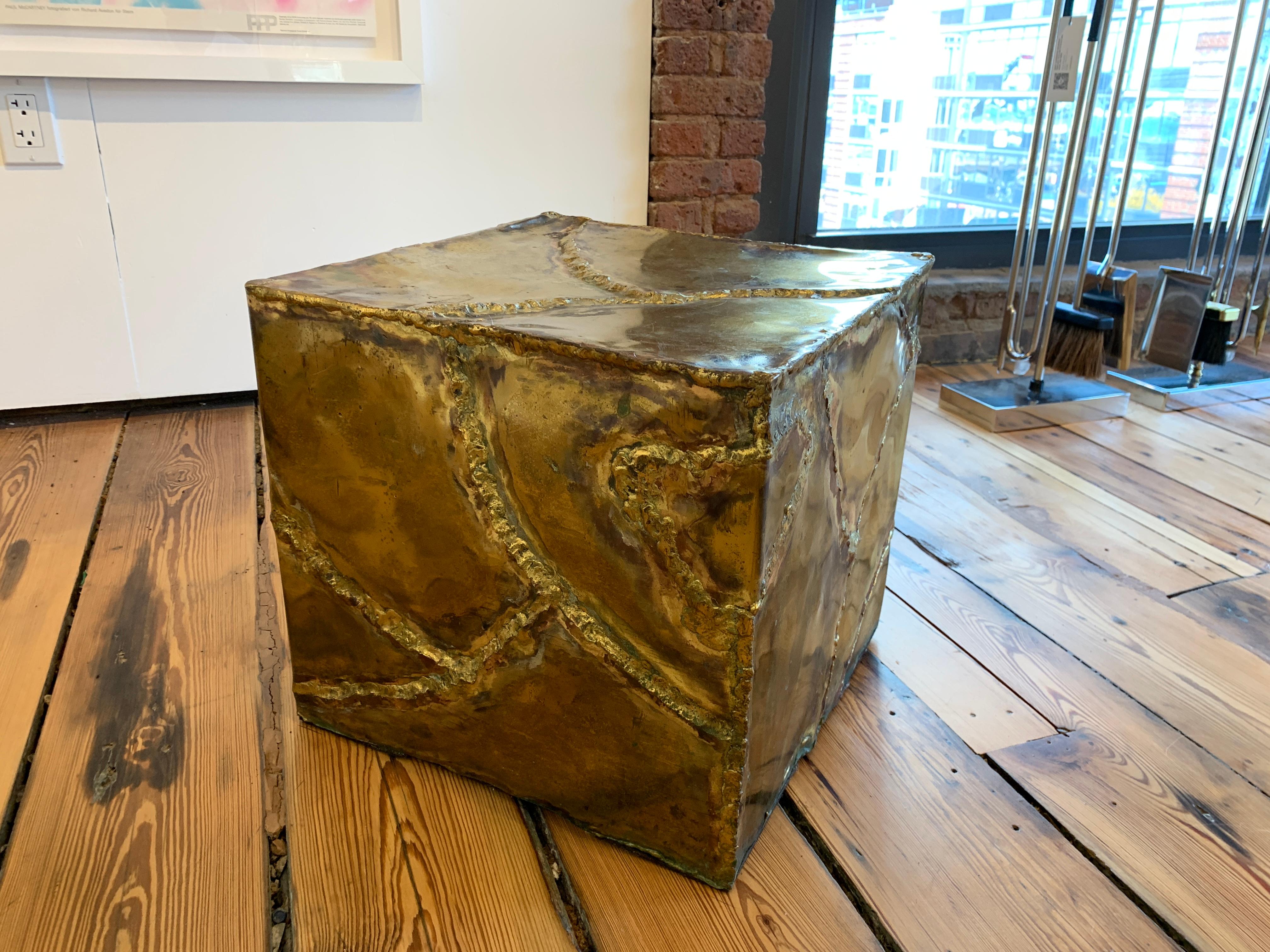 Silas Seandel Cube Side Table, Welded Bronze, Brass, Copper, Signed For Sale 8