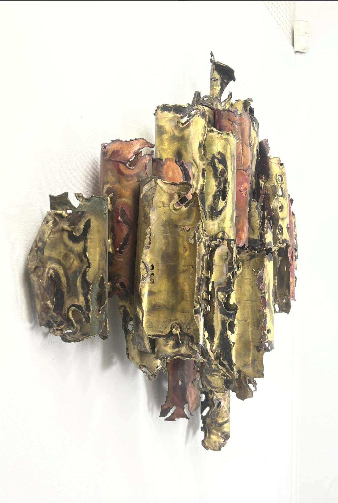 Brutalist Silas Seandel Signed 1974 Mixed Metal Welded Wall Sculpture. For Sale
