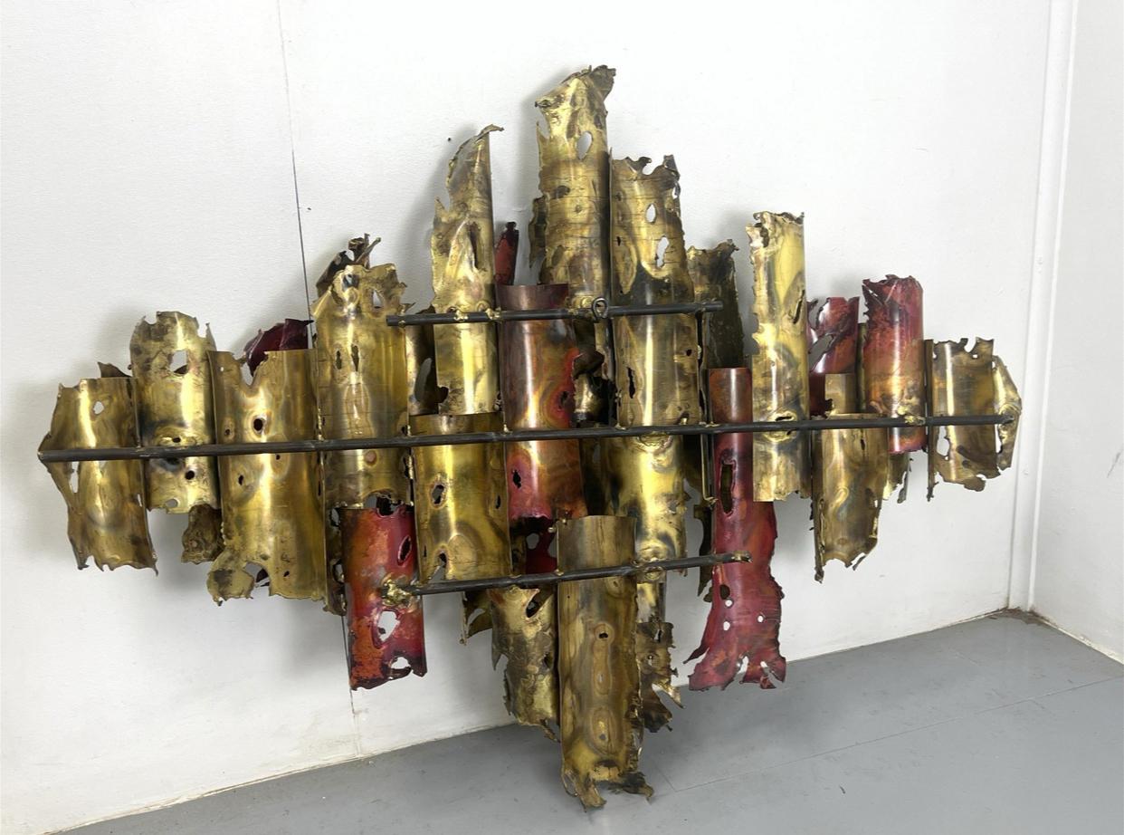 Silas Seandel Signed 1974 Mixed Metal Welded Wall Sculpture. For Sale 1
