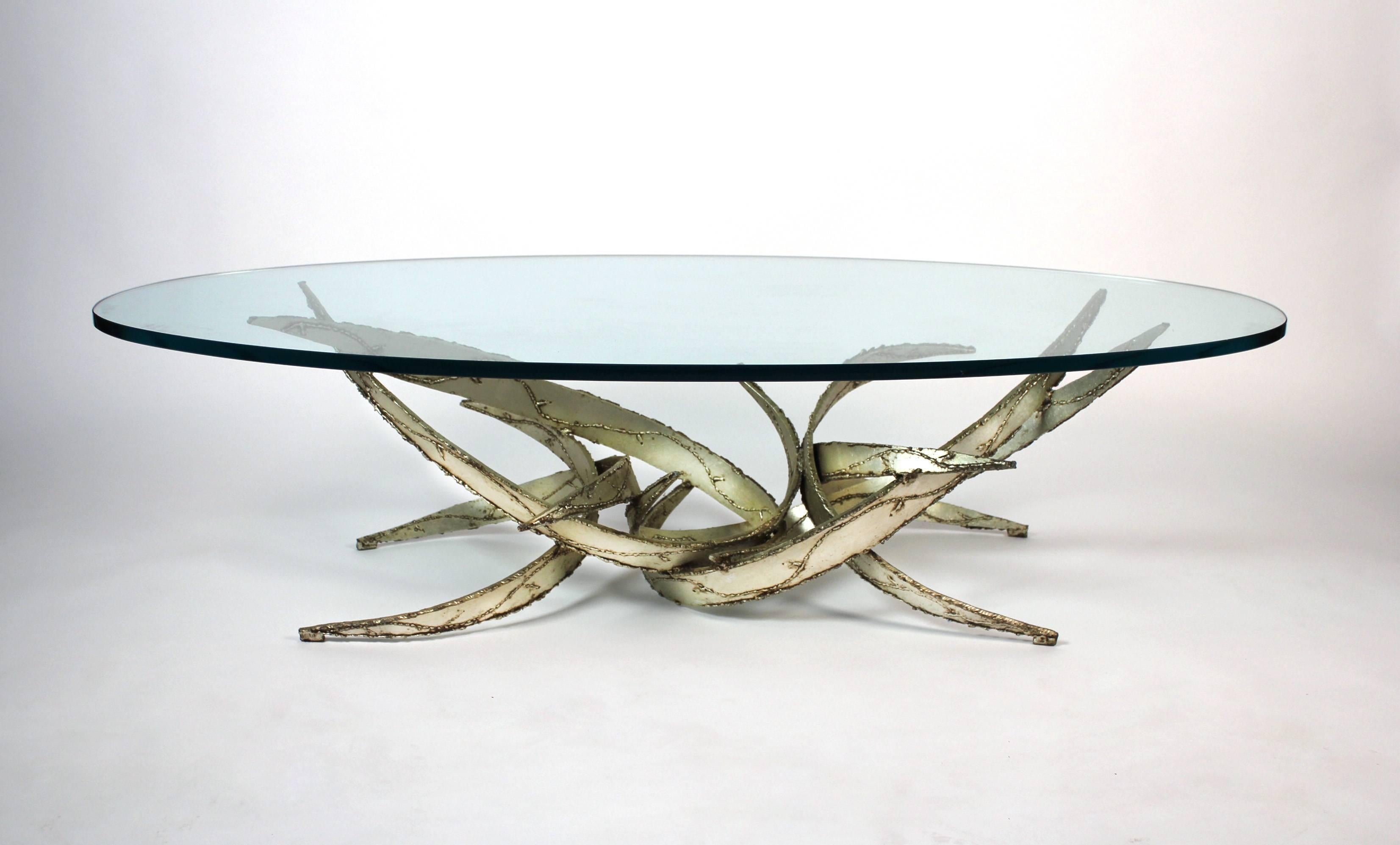 American Silas Seandel Silver Leafed Brutalist Coffee Table For Sale