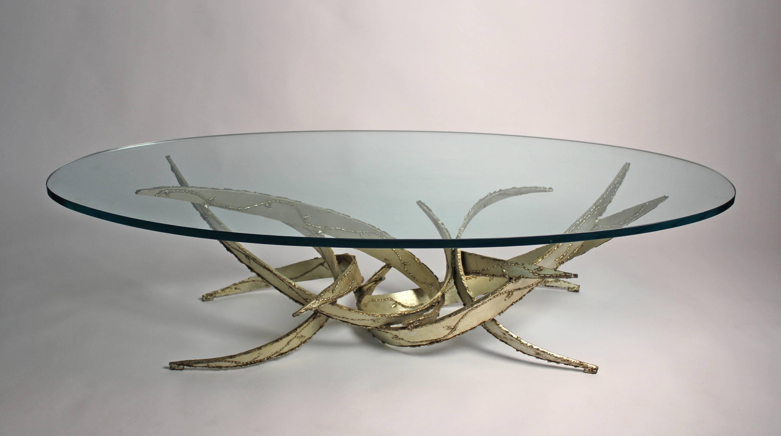 20th Century Silas Seandel Silver Leafed Brutalist Coffee Table For Sale