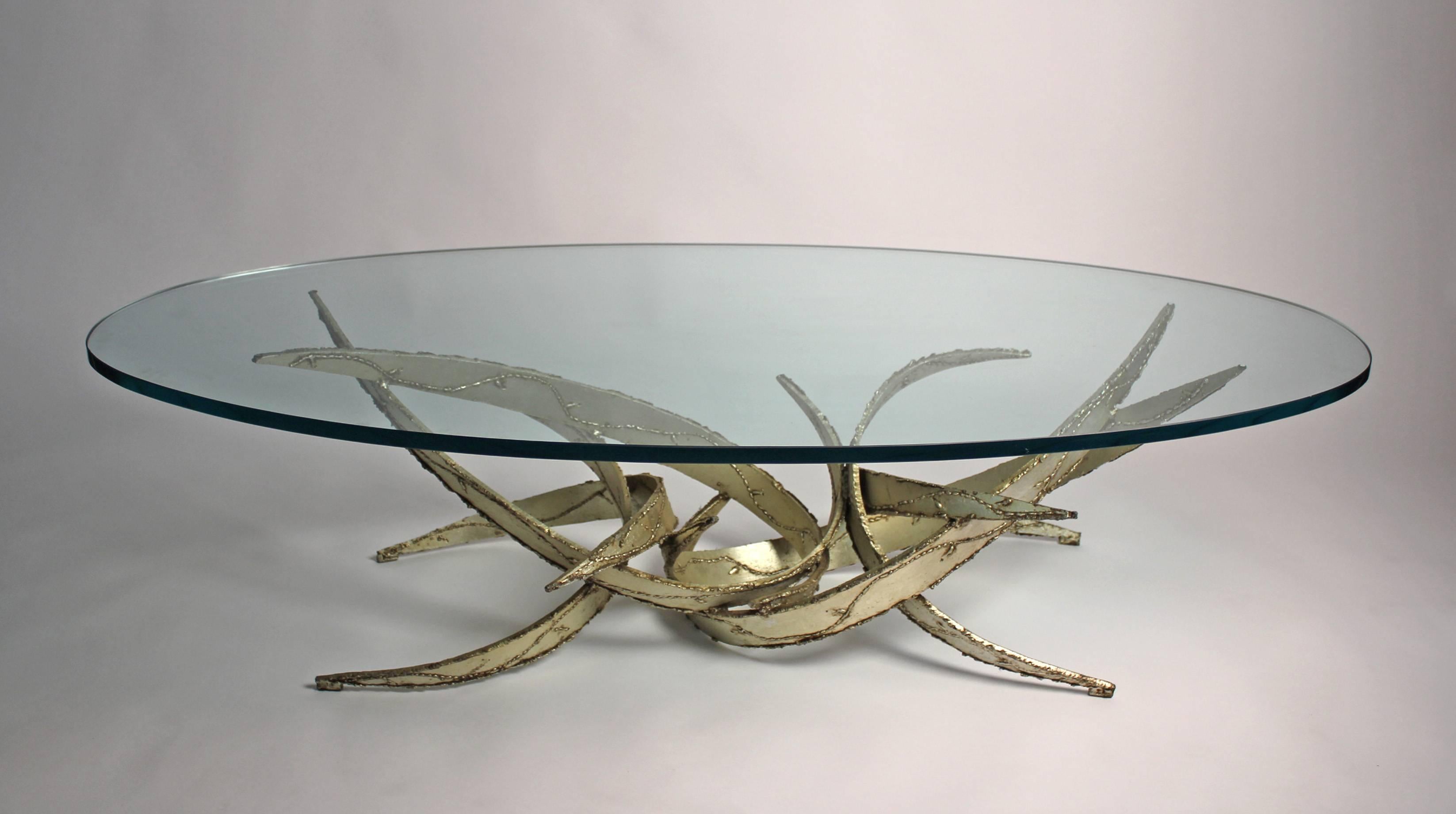 20th Century Silas Seandel Silver Leafed Brutalist Torch Cut Coffee Table For Sale