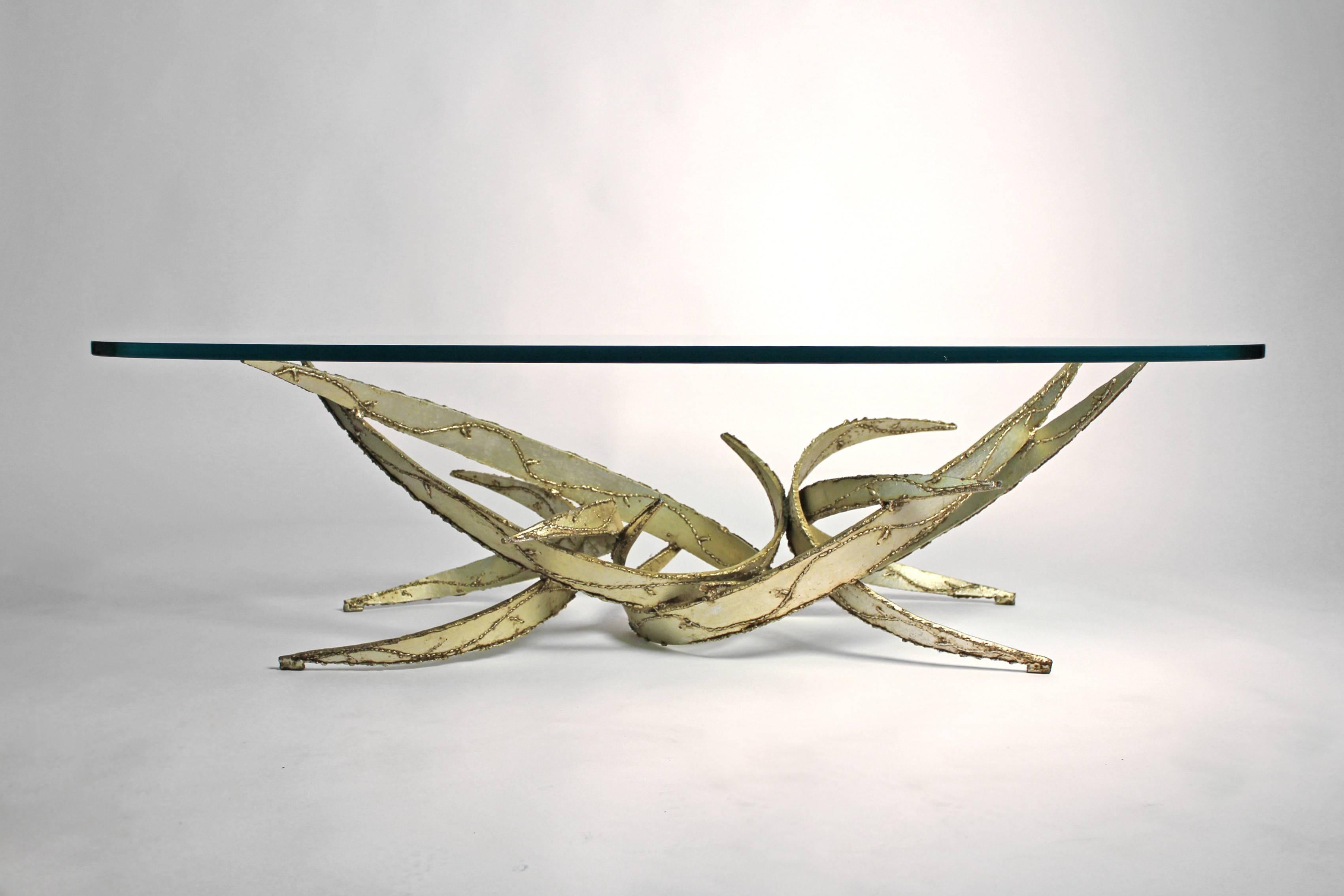 Metal Silas Seandel Silver Leafed Brutalist Torch Cut Coffee Table For Sale