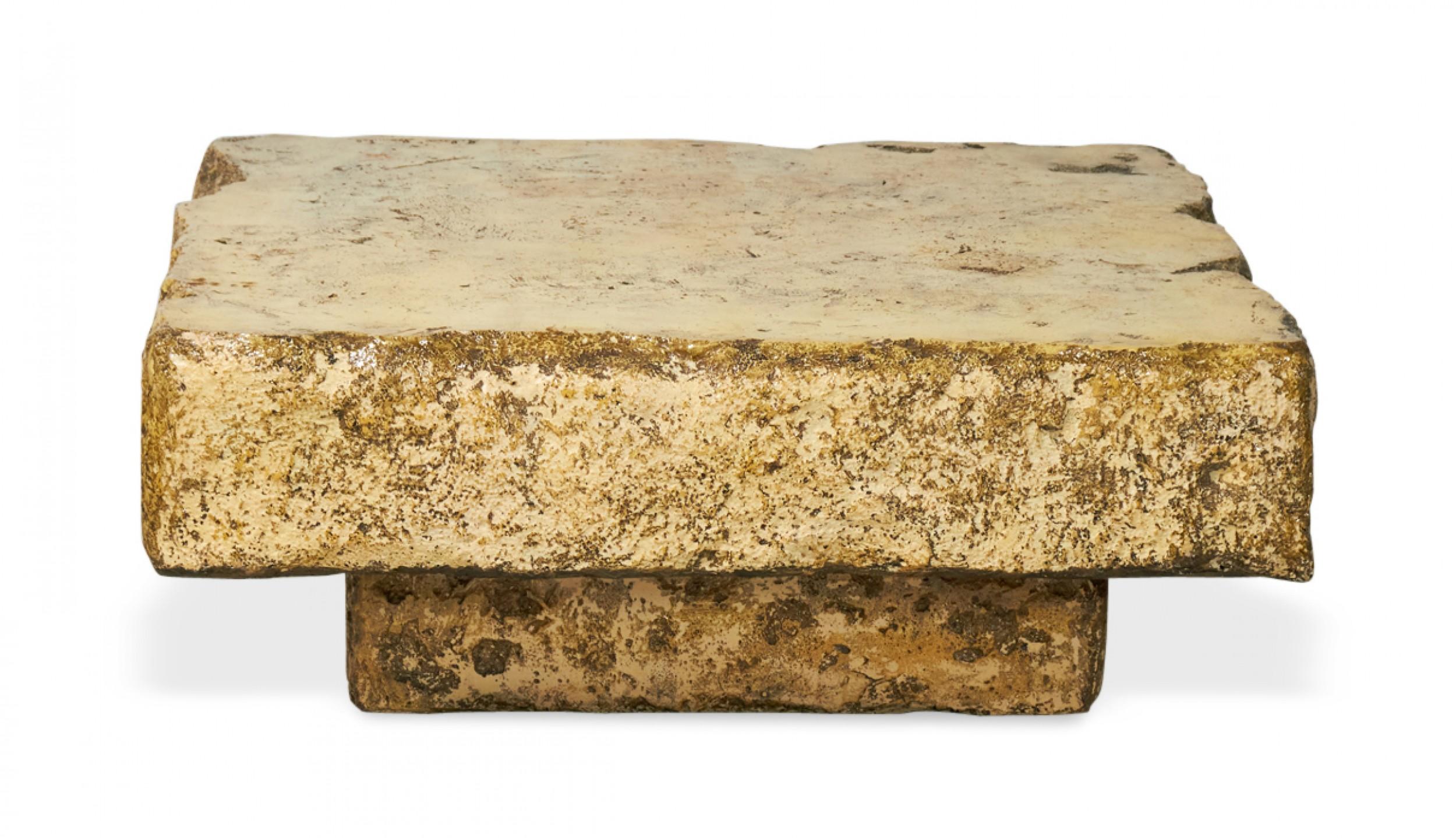 American Silas Seandel Square Faux Chiseled Stone Cocktail / Coffee Table For Sale