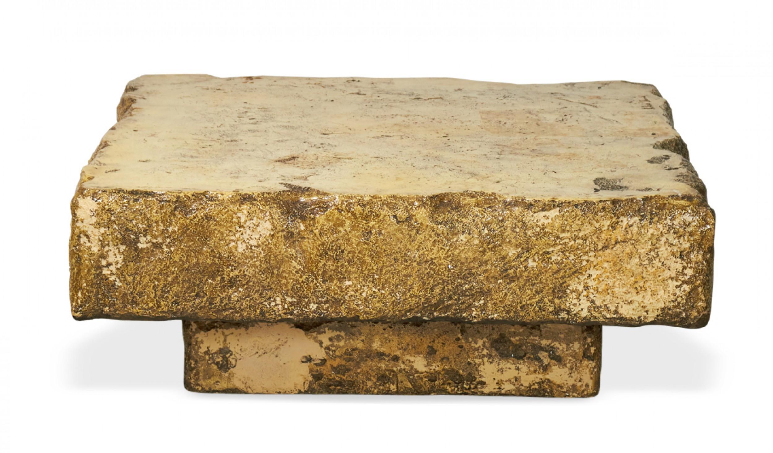 20th Century Silas Seandel Square Faux Chiseled Stone Cocktail / Coffee Table For Sale