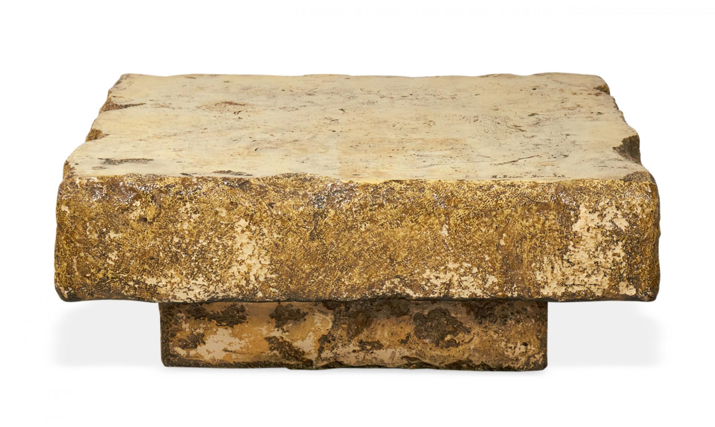 Silas Seandel Square Faux Chiseled Stone Cocktail / Coffee Table For Sale 1