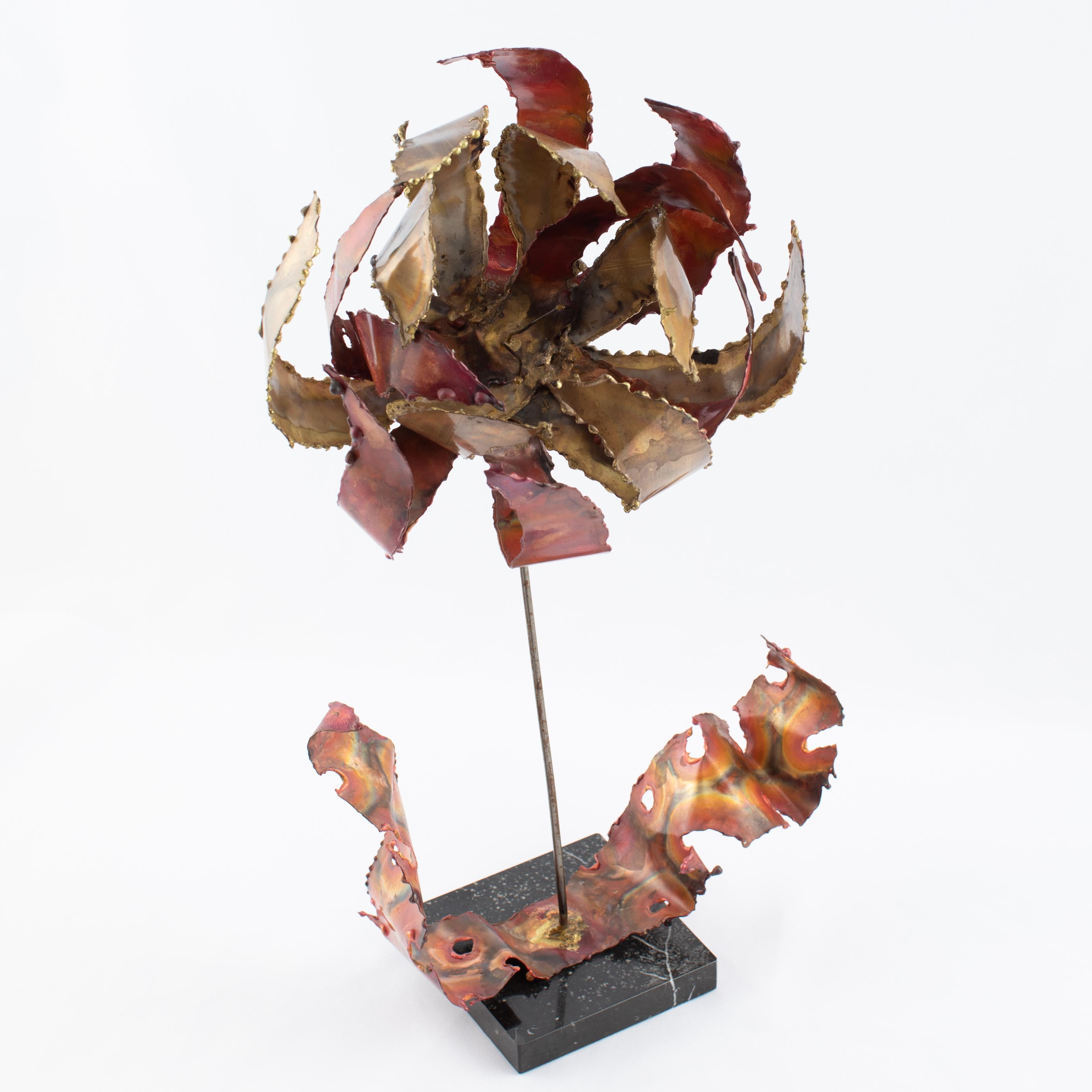 American Silas Seandel Steel, Copper and Brass Flower Sculpture, circa 1970s For Sale