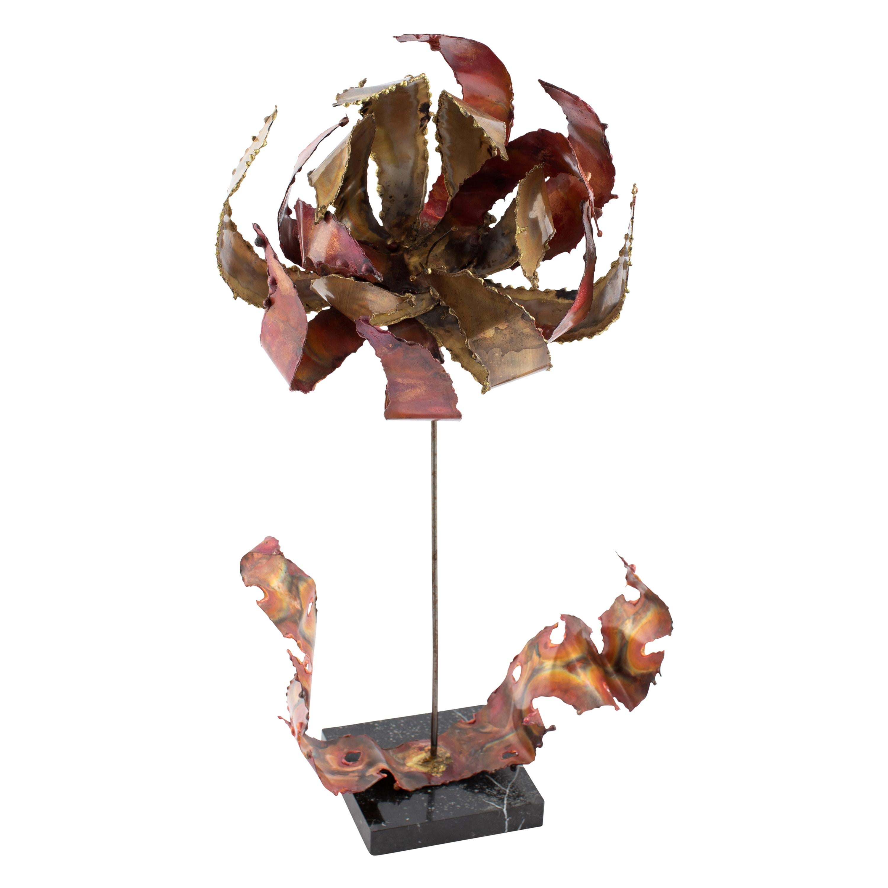 Silas Seandel Steel, Copper and Brass Flower Sculpture, circa 1970s For Sale