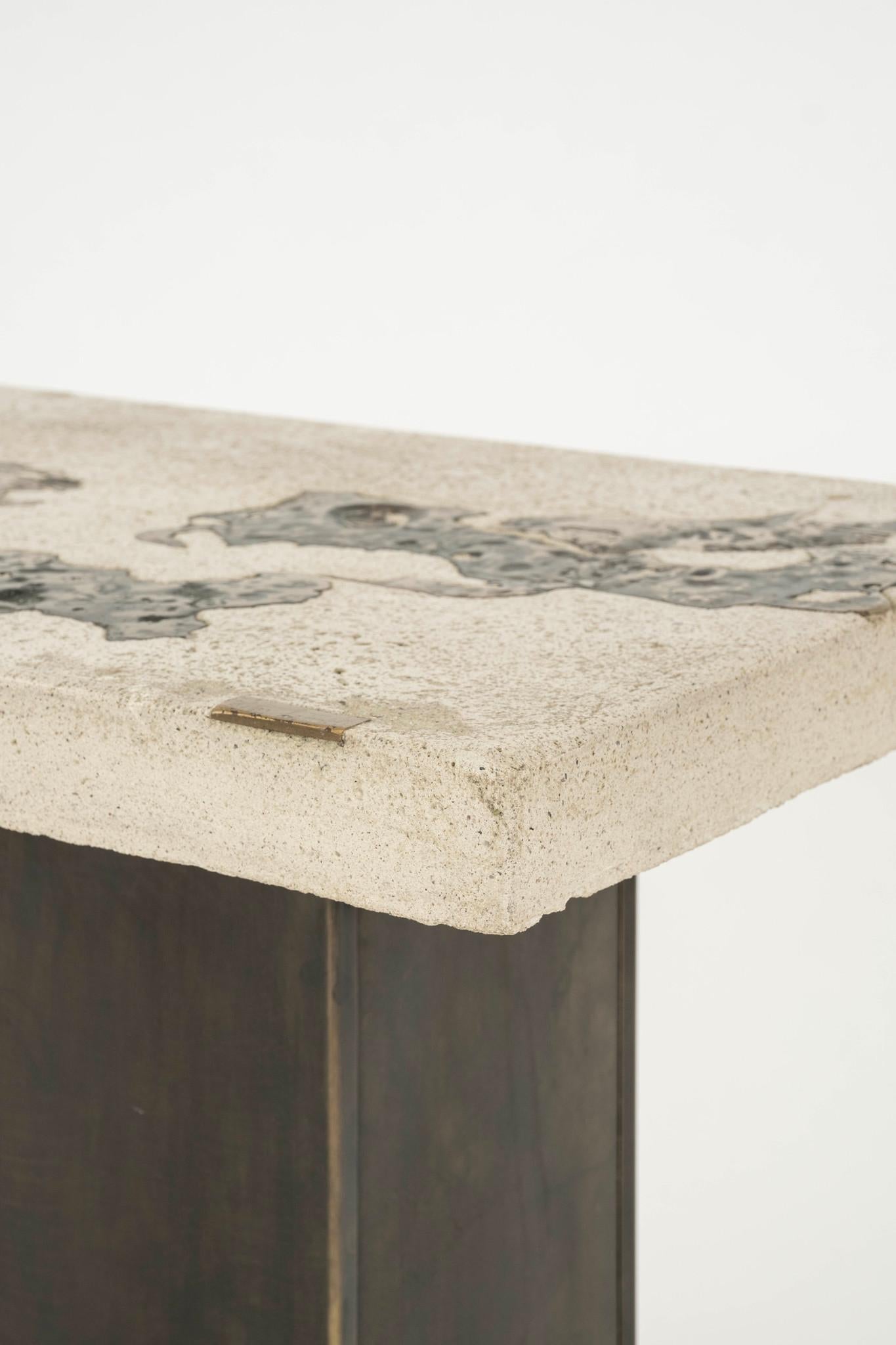 American Silas Seandel Stone Bronze Occasional Table For Sale