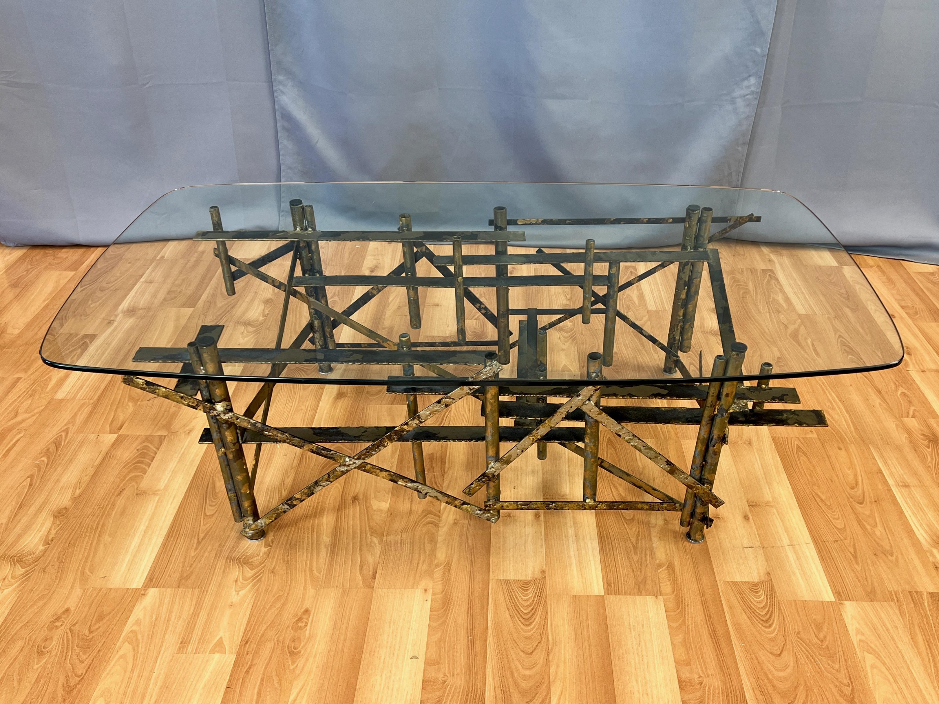Silas Seandel-Style Brutalist Coffee Table with Painted and Gilt Finish, 1970s For Sale 12