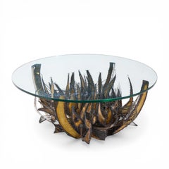 Silas Seandel Style Brutalist Illuminated Sculptured Metal Coffee Table