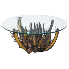 Silas Seandel Style Brutalist Illuminated Sculptured Metal Coffee Table