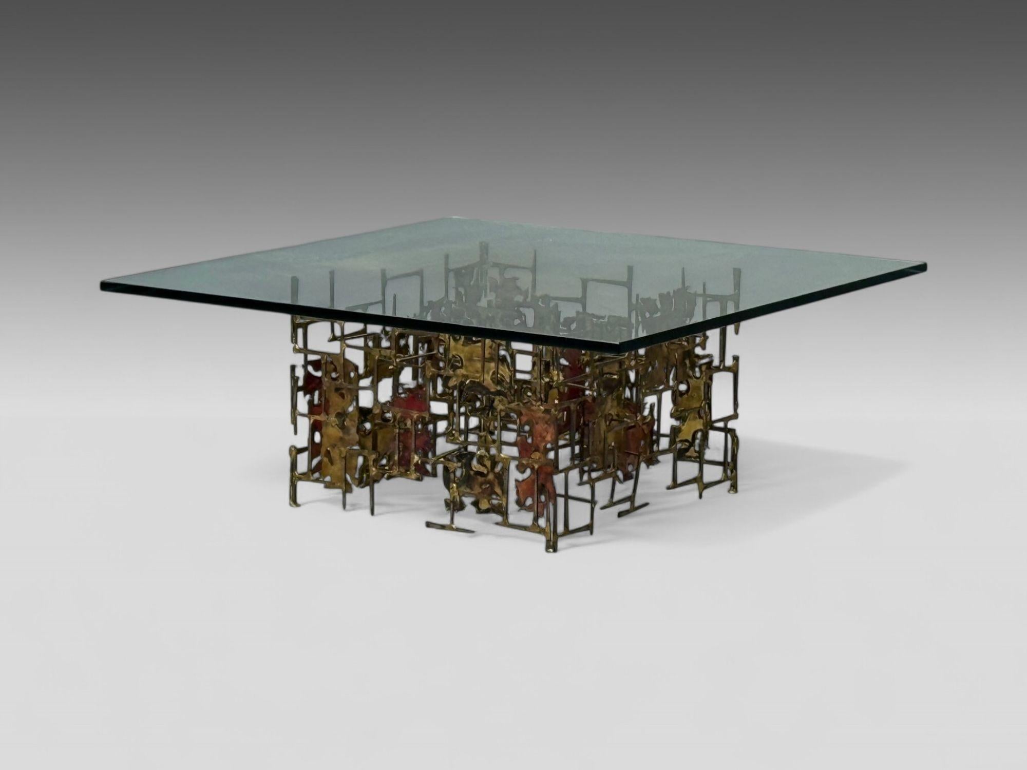 Estilo Silas Seandel, Moderno Brutalista, Metal, Cristal, Mesa de centro, EE.UU., Década de 1970 en Bueno estado para la venta en Manhasset, NY