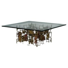 Estilo Silas Seandel, Moderno Brutalista, Metal, Cristal, Mesa de centro, EE.UU., Década de 1970