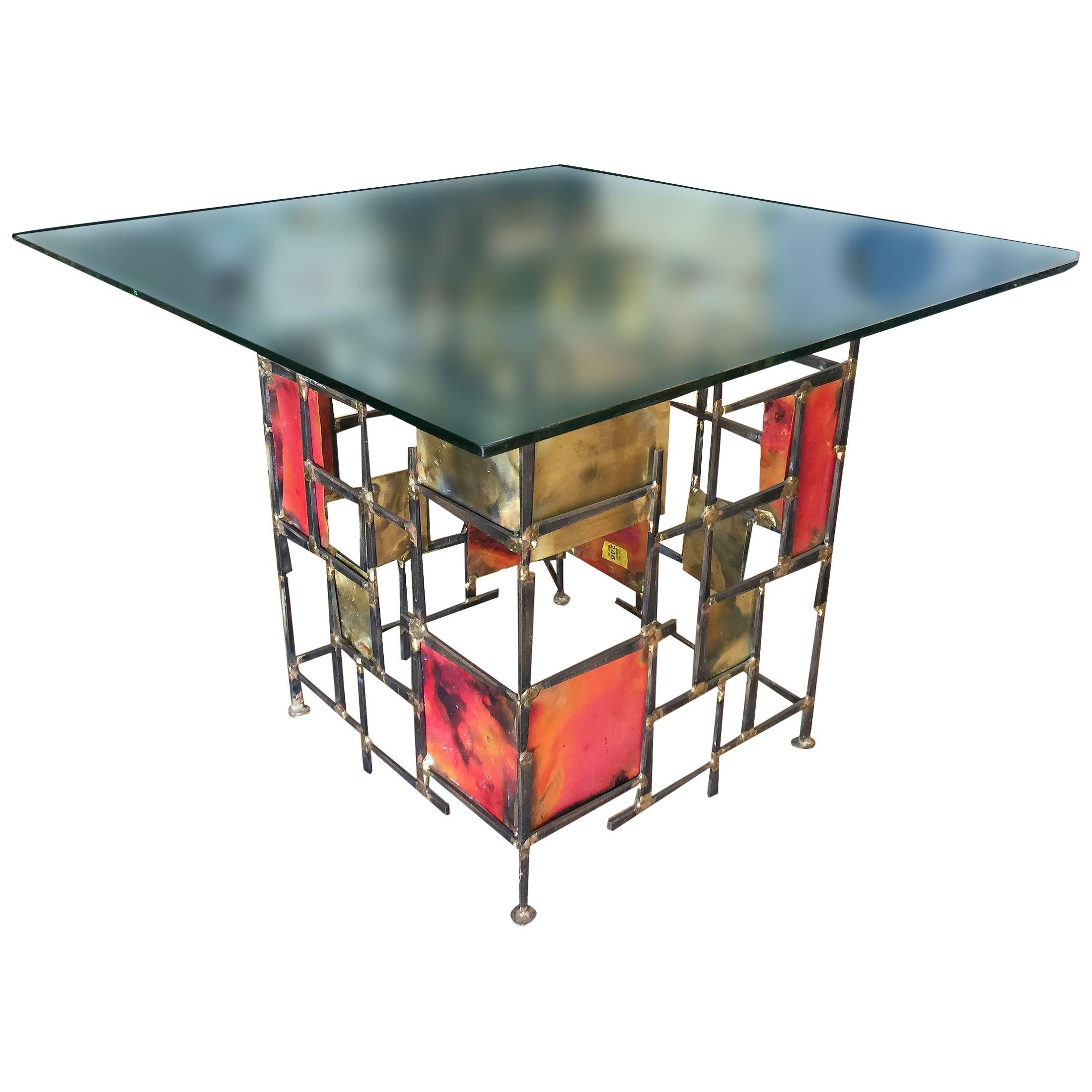 Silas Seandel Style Mixed Metal Nail Brutalist Side Table