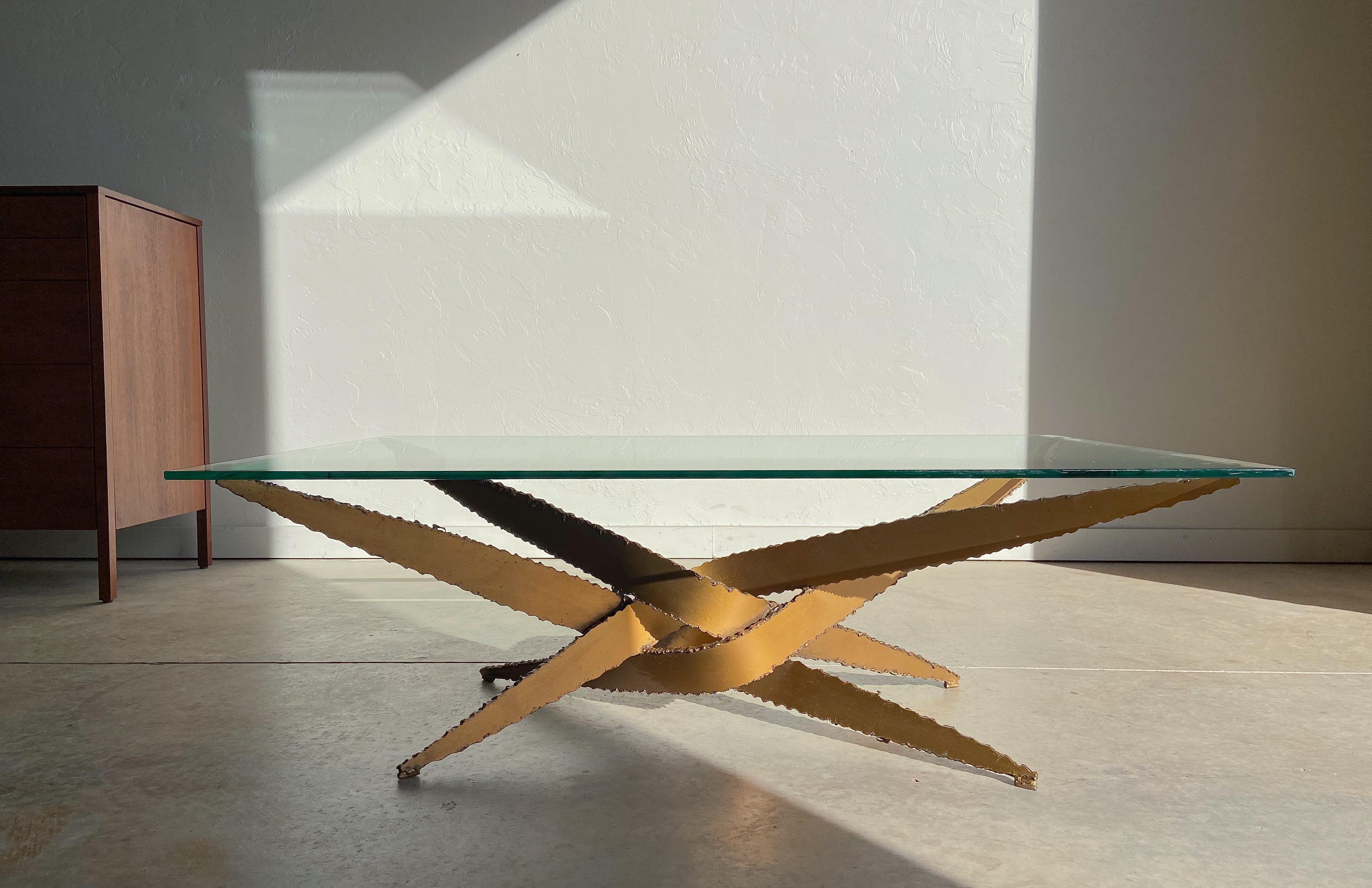 North American Silas Seandel Style Torch Cut Steel Coffee Table, 1970’s For Sale