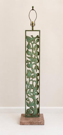 Silas Seandel Style Verdigris Bronze Birds & Vine Floor Lamp, 1980s