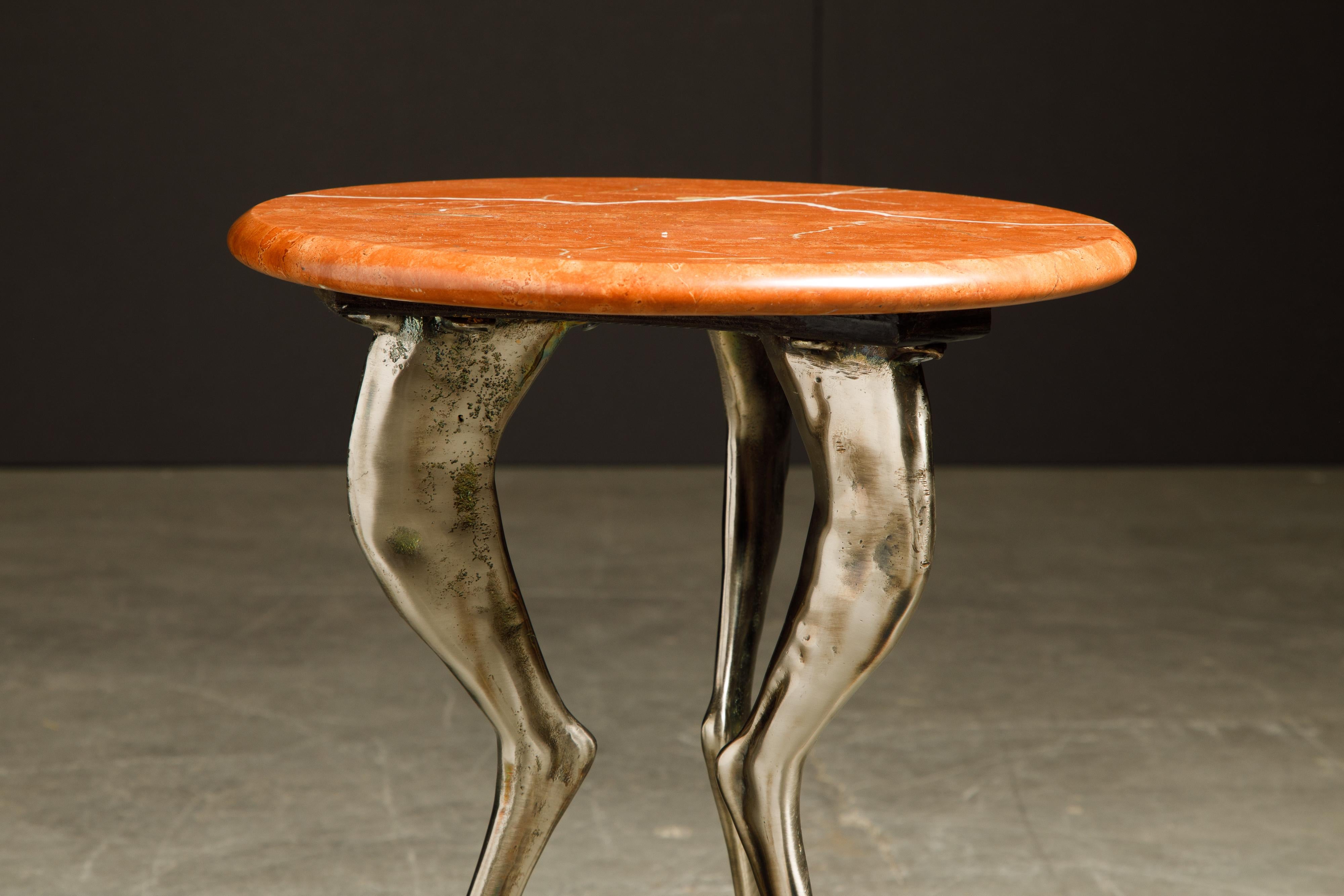 Silas Seandel Styled Marble & Aluminum Three Legged Anthropomorphic Side Table  4