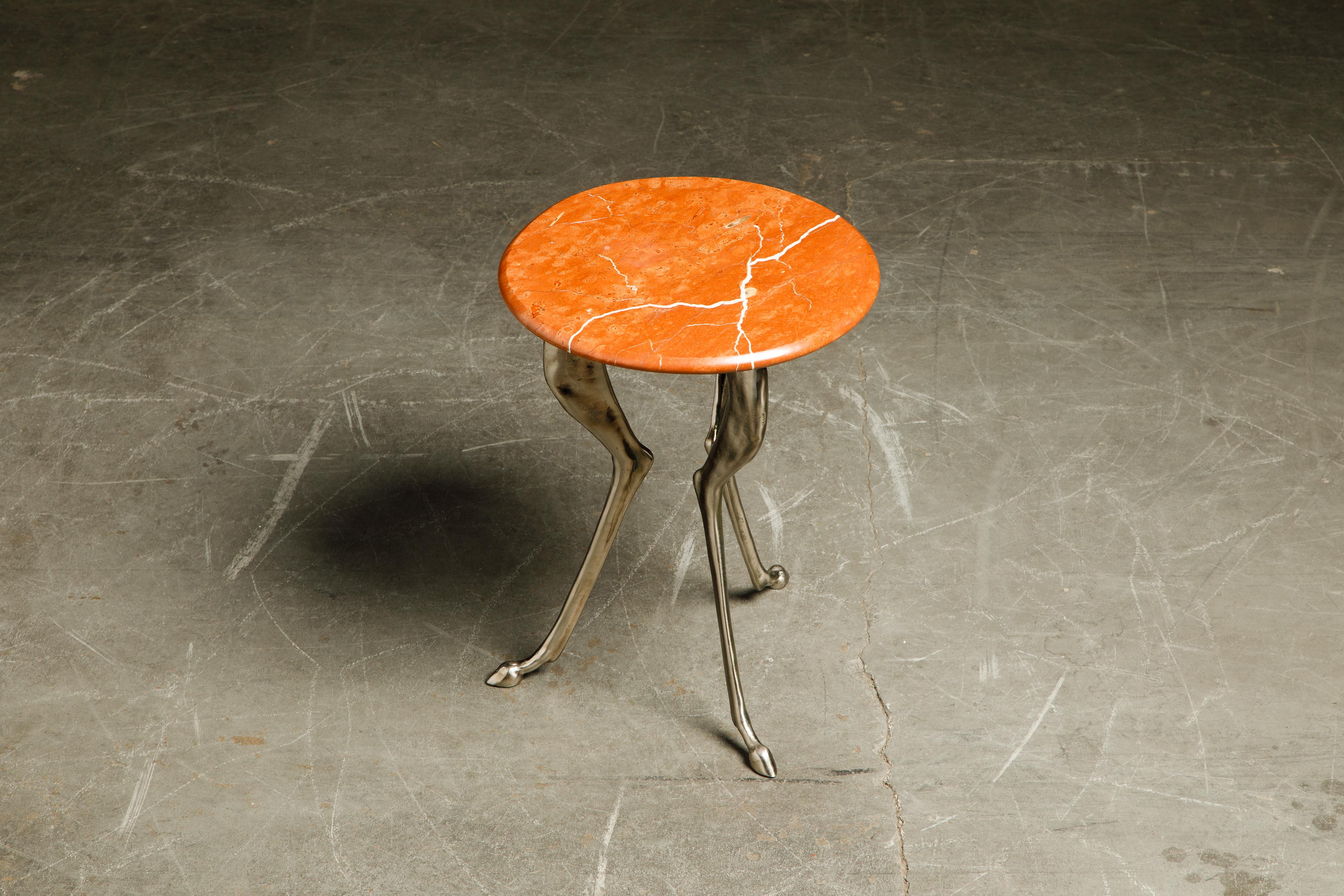 Silas Seandel Styled Marble & Aluminum Three Legged Anthropomorphic Side Table  1