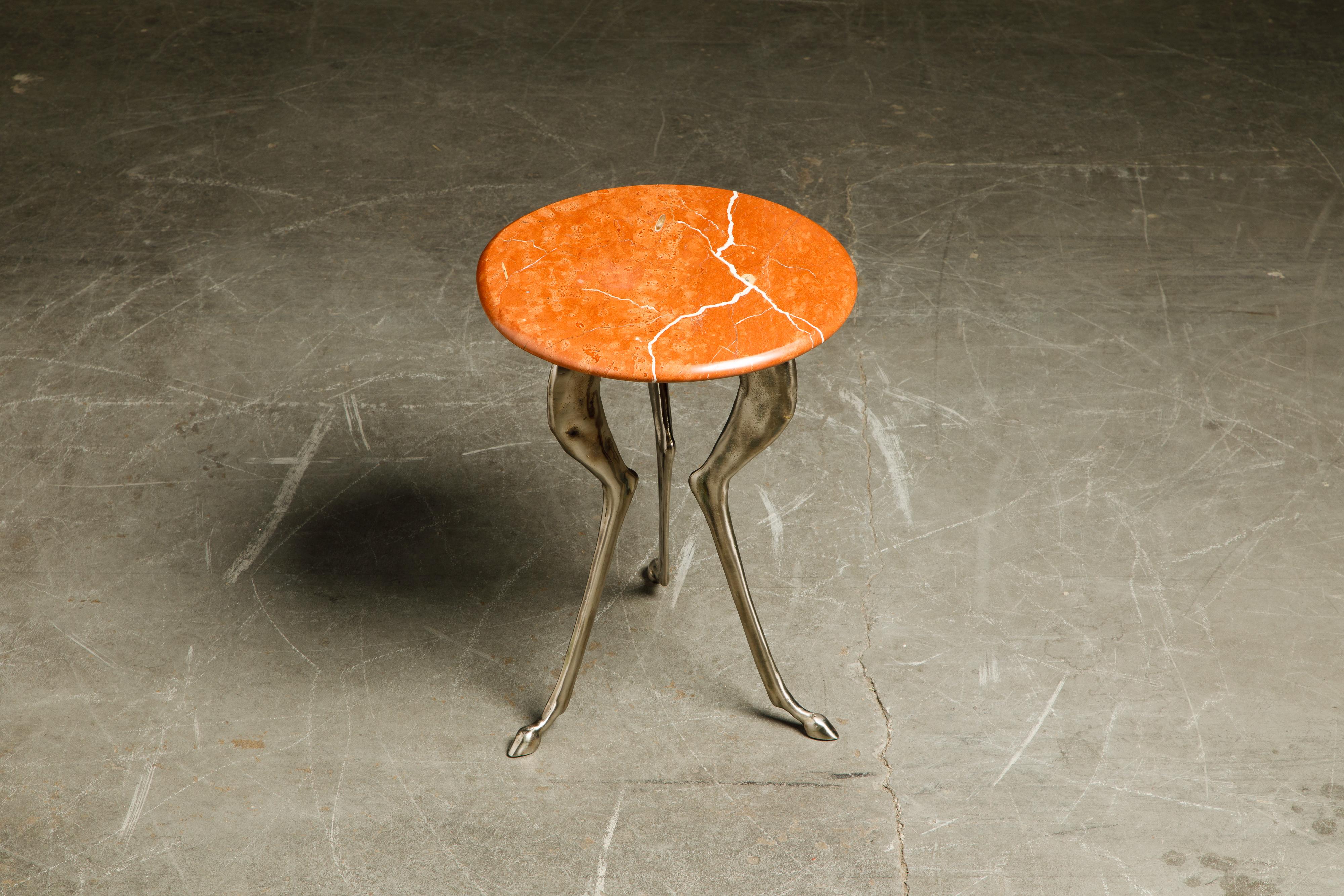 Silas Seandel Styled Marble & Aluminum Three Legged Anthropomorphic Side Table  2