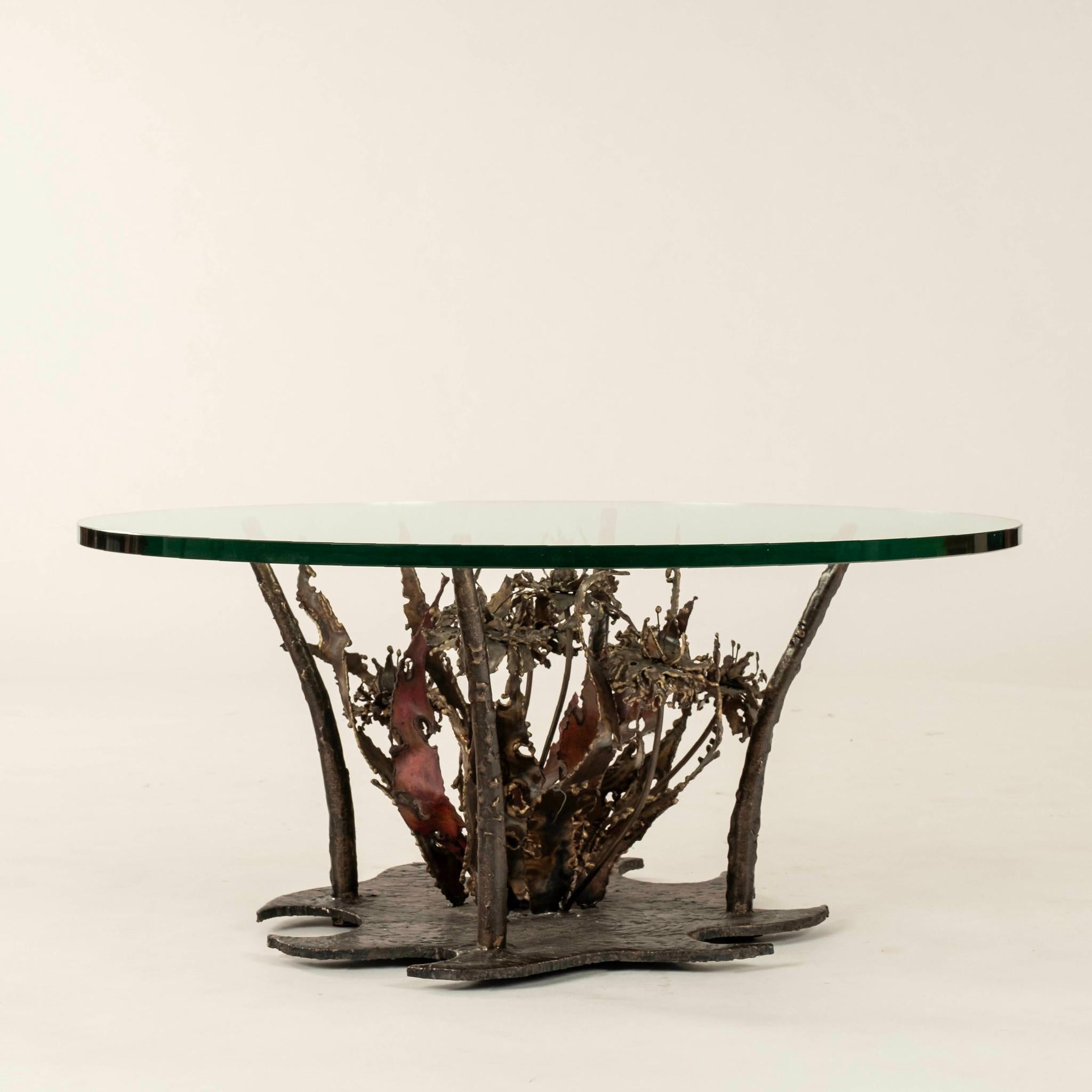 A rare brutalist coffee table by Silas Seandel, signed, circa early 1970s. From his 