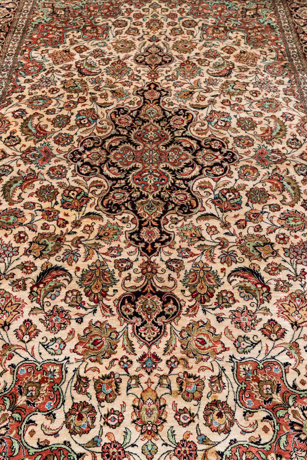 Hand-Knotted Silk Ghom Rug  For Sale
