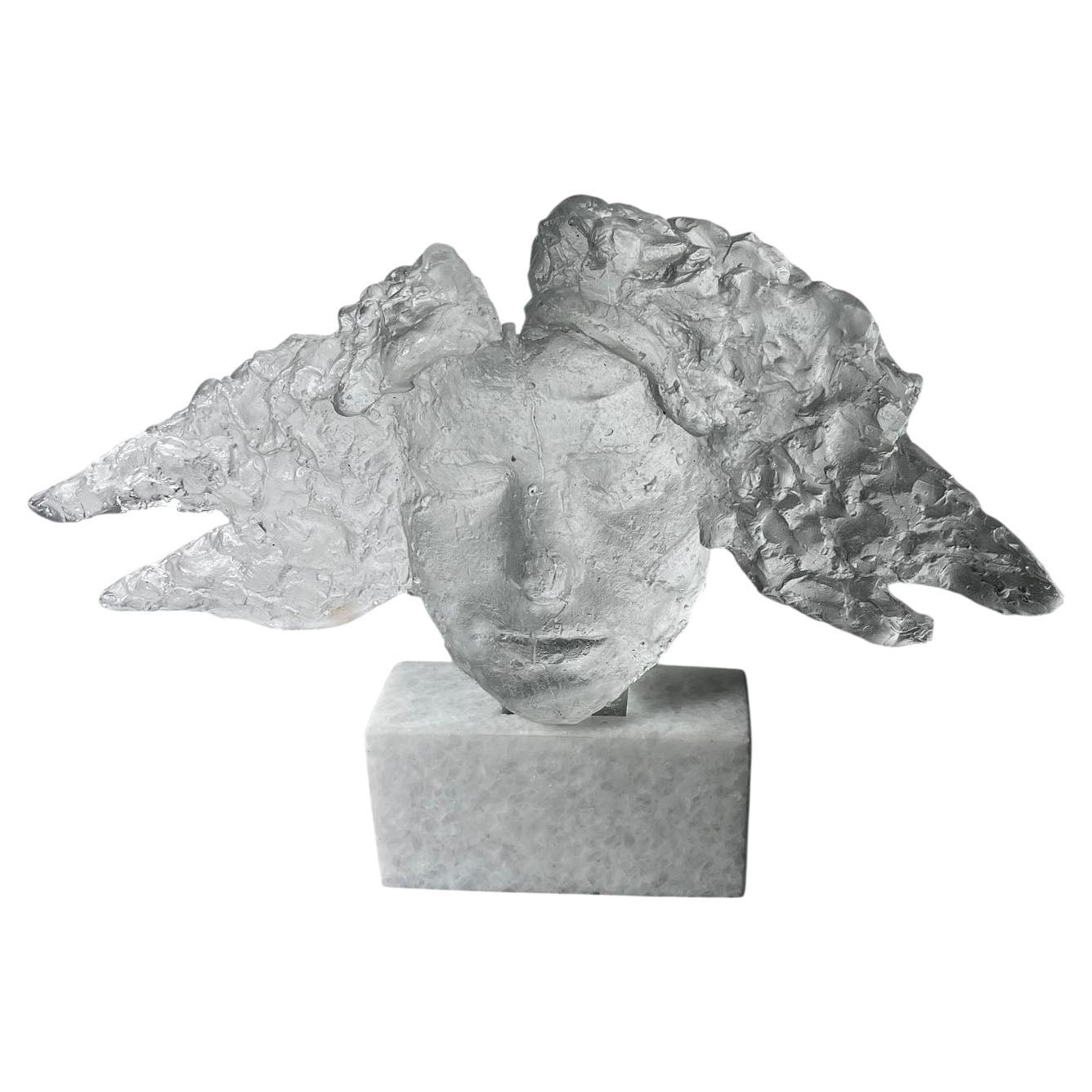 Kristall-Skulptur "Silence" auf Carrara-Marmor montiert im Angebot