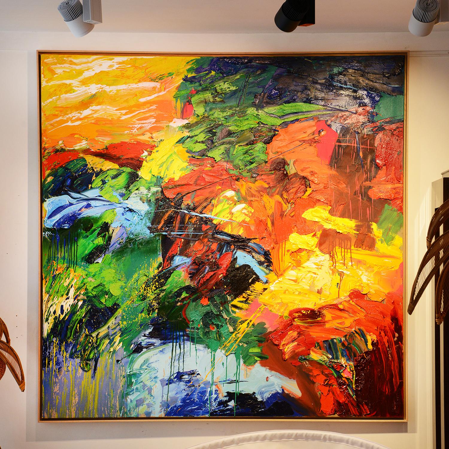 Gemälde auf Leinwand Silence of the Sun, Öl auf Leinwand,
mit massivem Eichenholzrahmen. Außergewöhnlich und einzigartig
Farbe. Abmessungen der Leinwand: L200xH200cm.