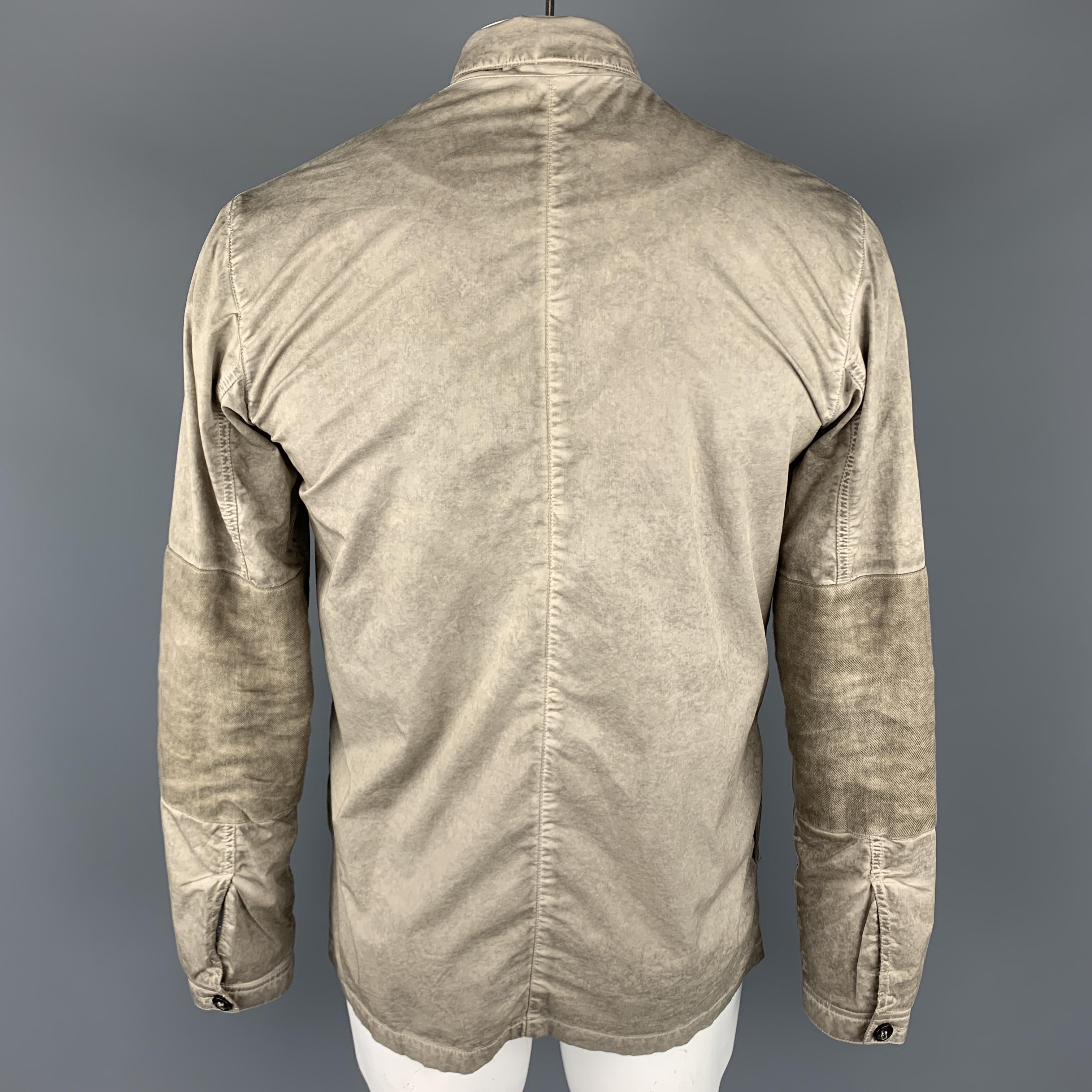 SILENT by DAMIR DOMA M Taupe Distressed Cotton Blend Buttoned Jacket In Good Condition In San Francisco, CA