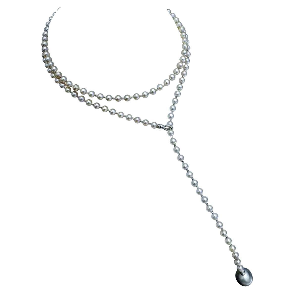 【Silent Geometry】 Convertible Baby Akoya Pearl & Tahitian Drop Necklace