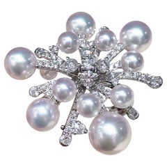【Geometria Silenziosa】 Anello con perle Akoya e diamanti a forma di fuoco d'artificio