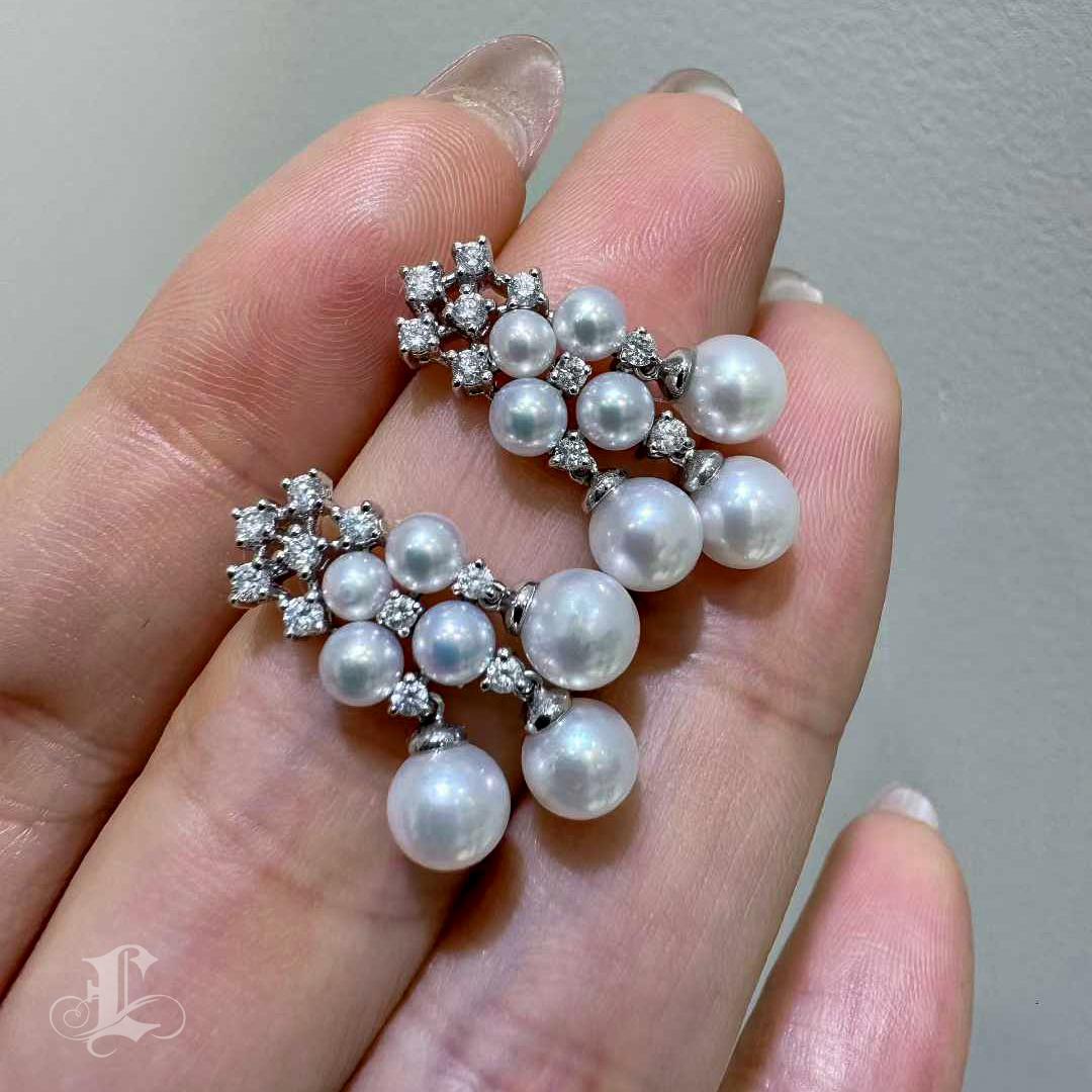 Women's 【Silent Geometry】Baby Akoya Diamond Cluster Earrings For Sale