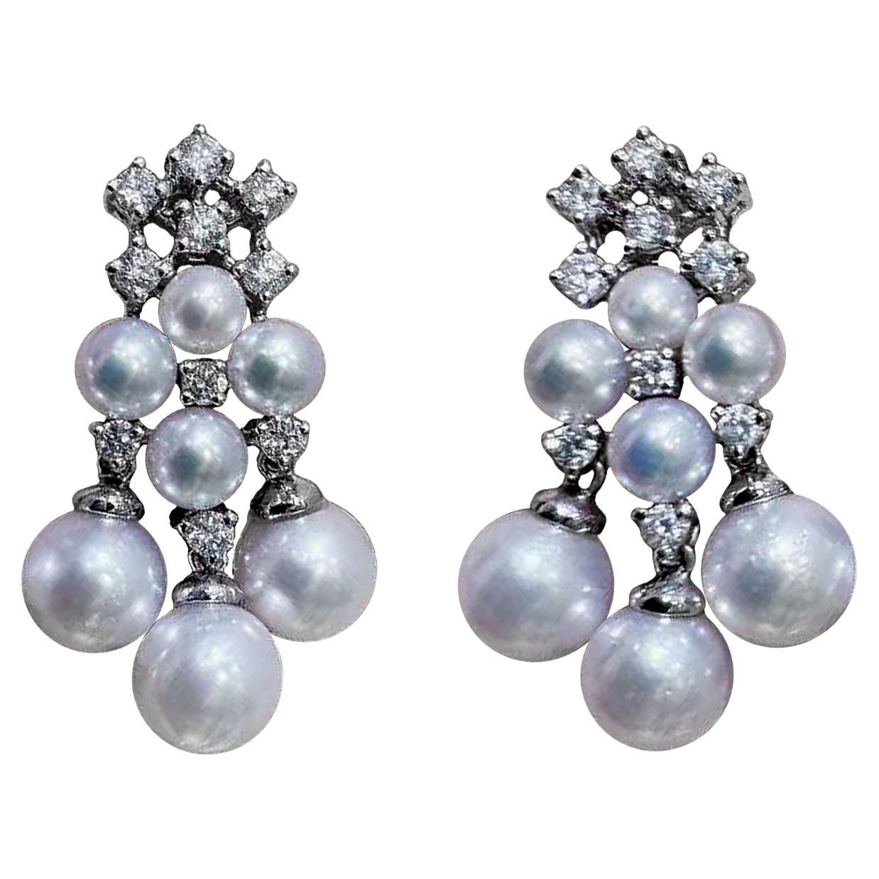【Silent Geometry】Baby Akoya Diamond Cluster Earrings For Sale