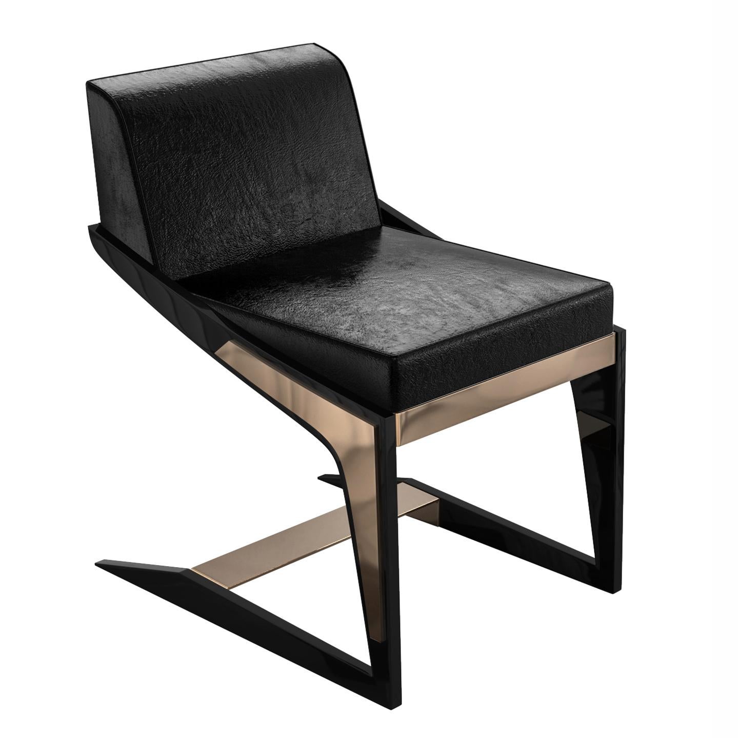 Stuhl „Silenzioso“, achtteilig, Bronzedetails, maßgeschneidertes Leder, Istanbul im Angebot 3