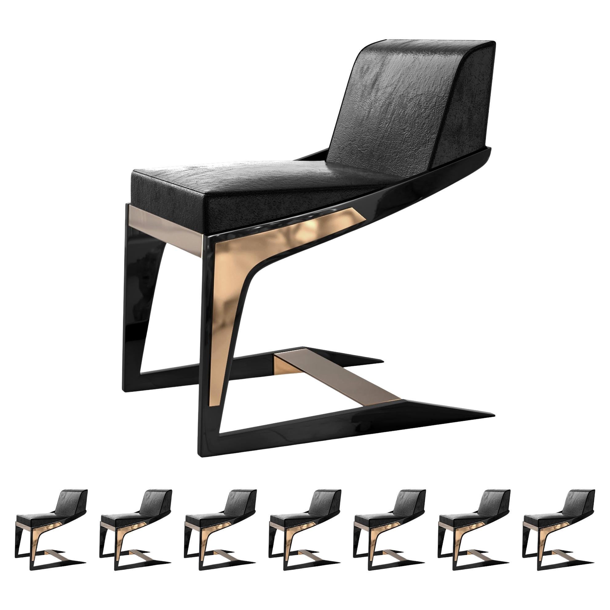 Stuhl „Silenzioso“, achtteilig, Bronzedetails, maßgeschneidertes Leder, Istanbul