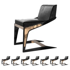 "Silenzioso" Chair, Set of Eight, Bronze Details, Tailor Made Leather, Istanbul